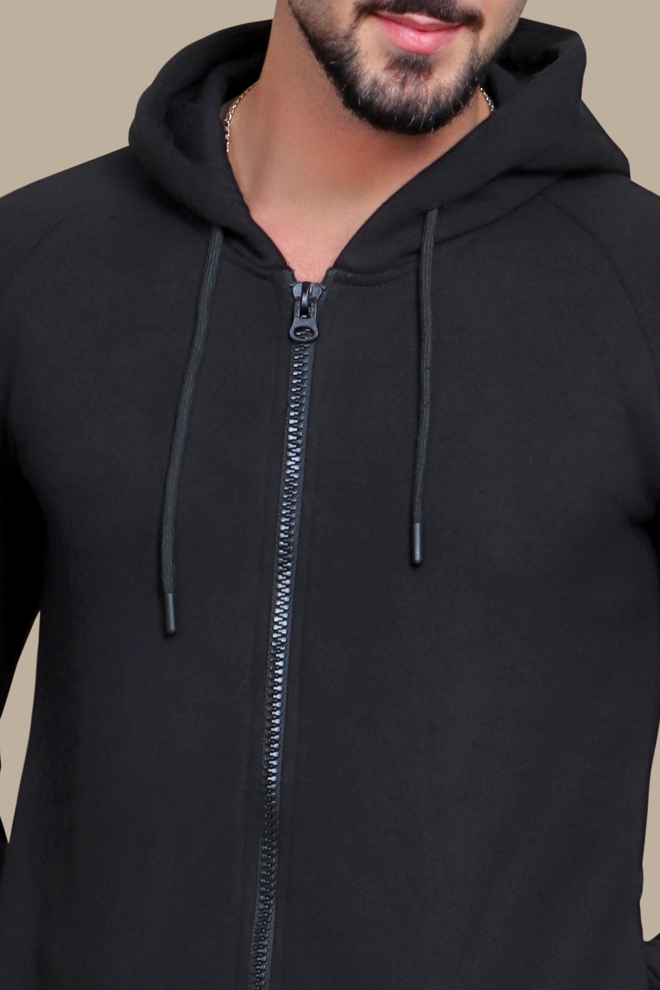 Urban Comfort: Black Hooded Fleece Sweatshirt