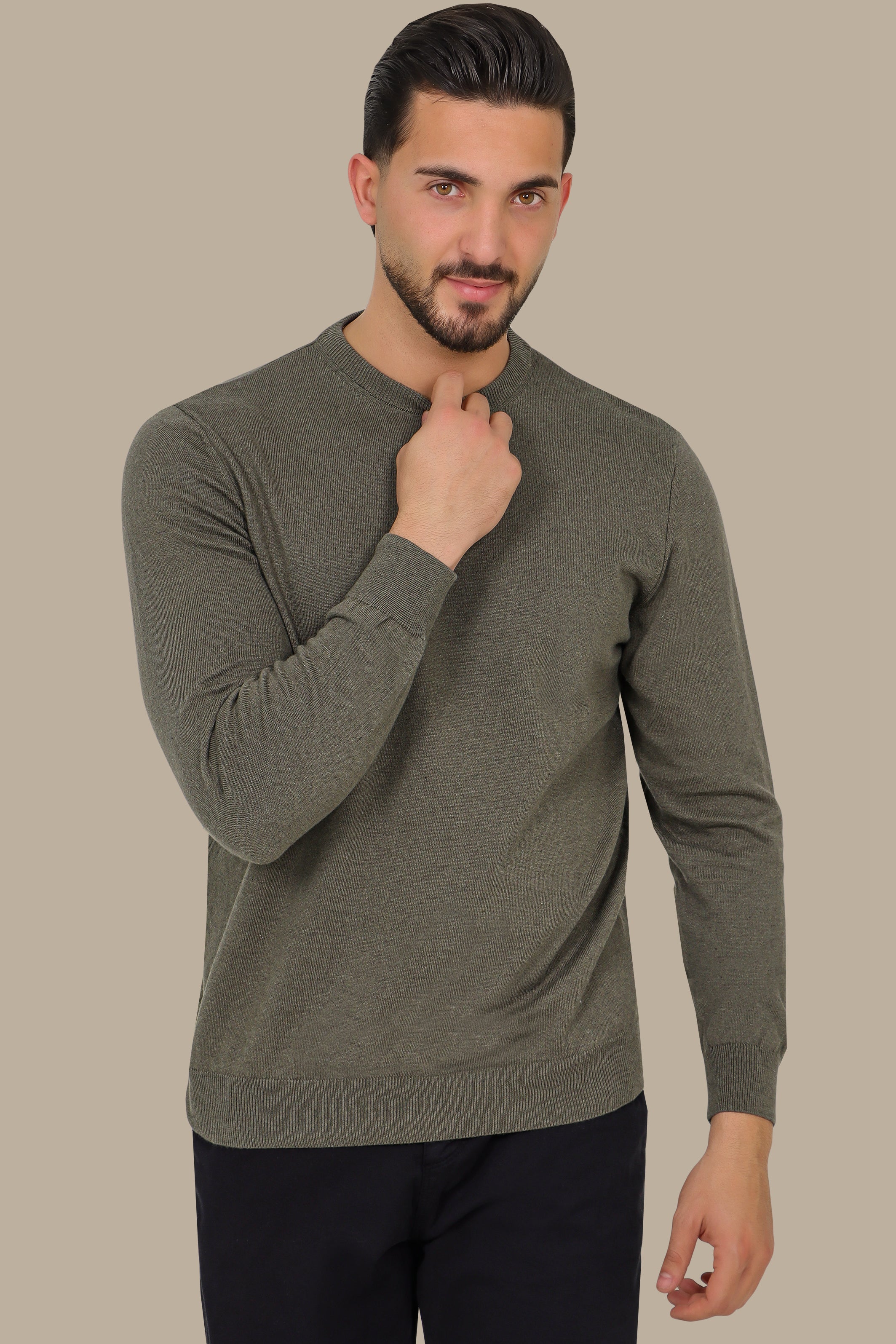 Khaki Round Neck Sweater