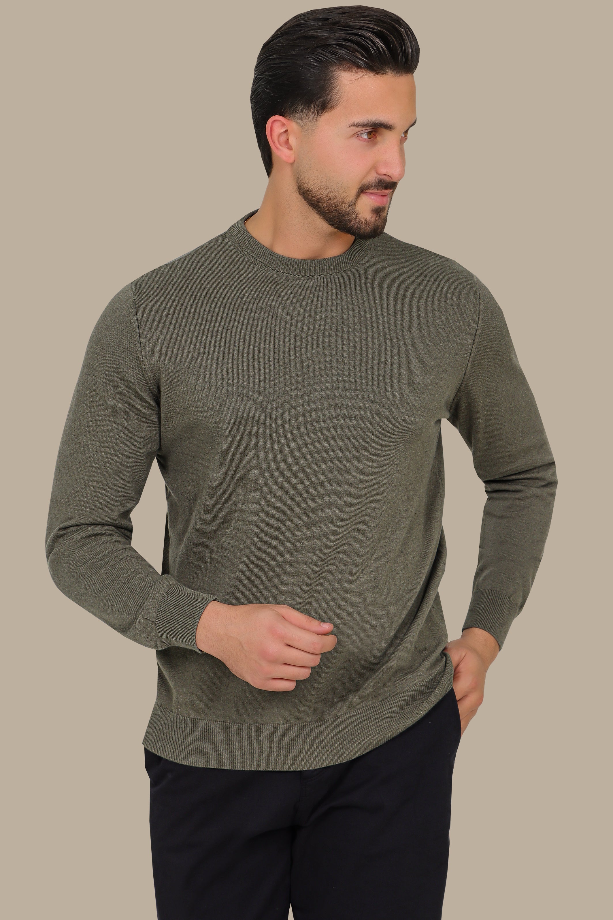 Khaki Round Neck Sweater