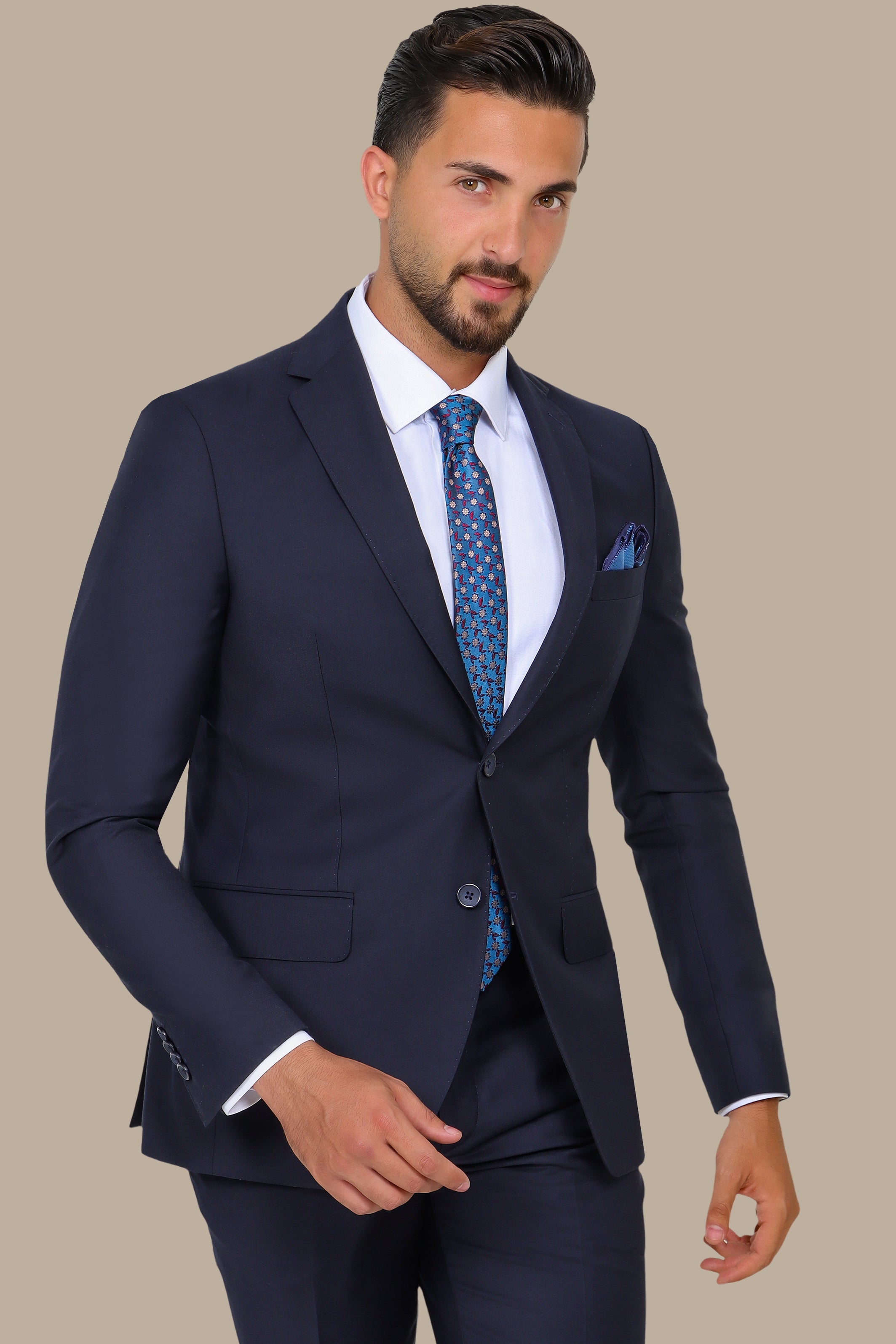 Navy Basic Plain Notch Suit