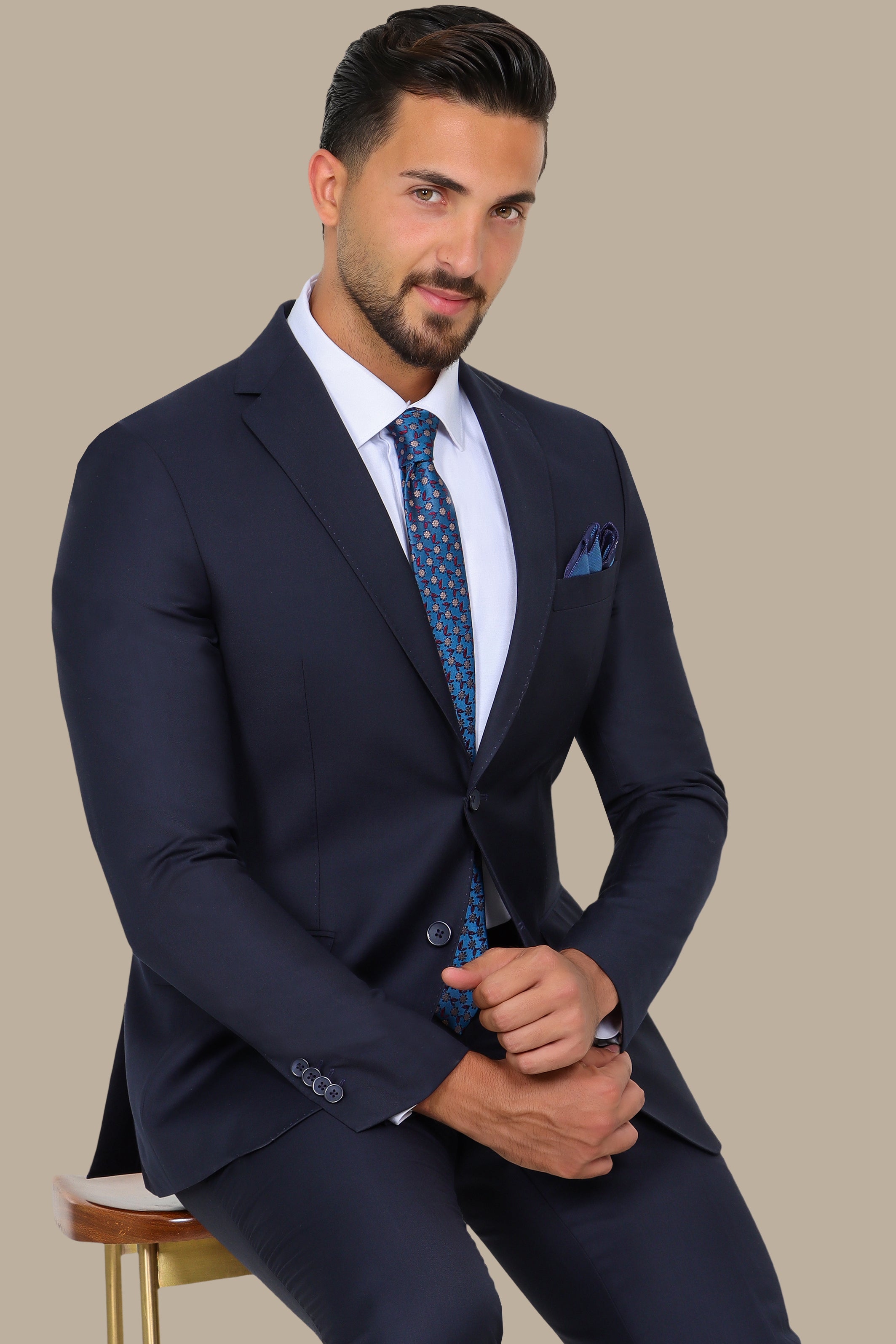 Navy Basic Plain Notch Suit
