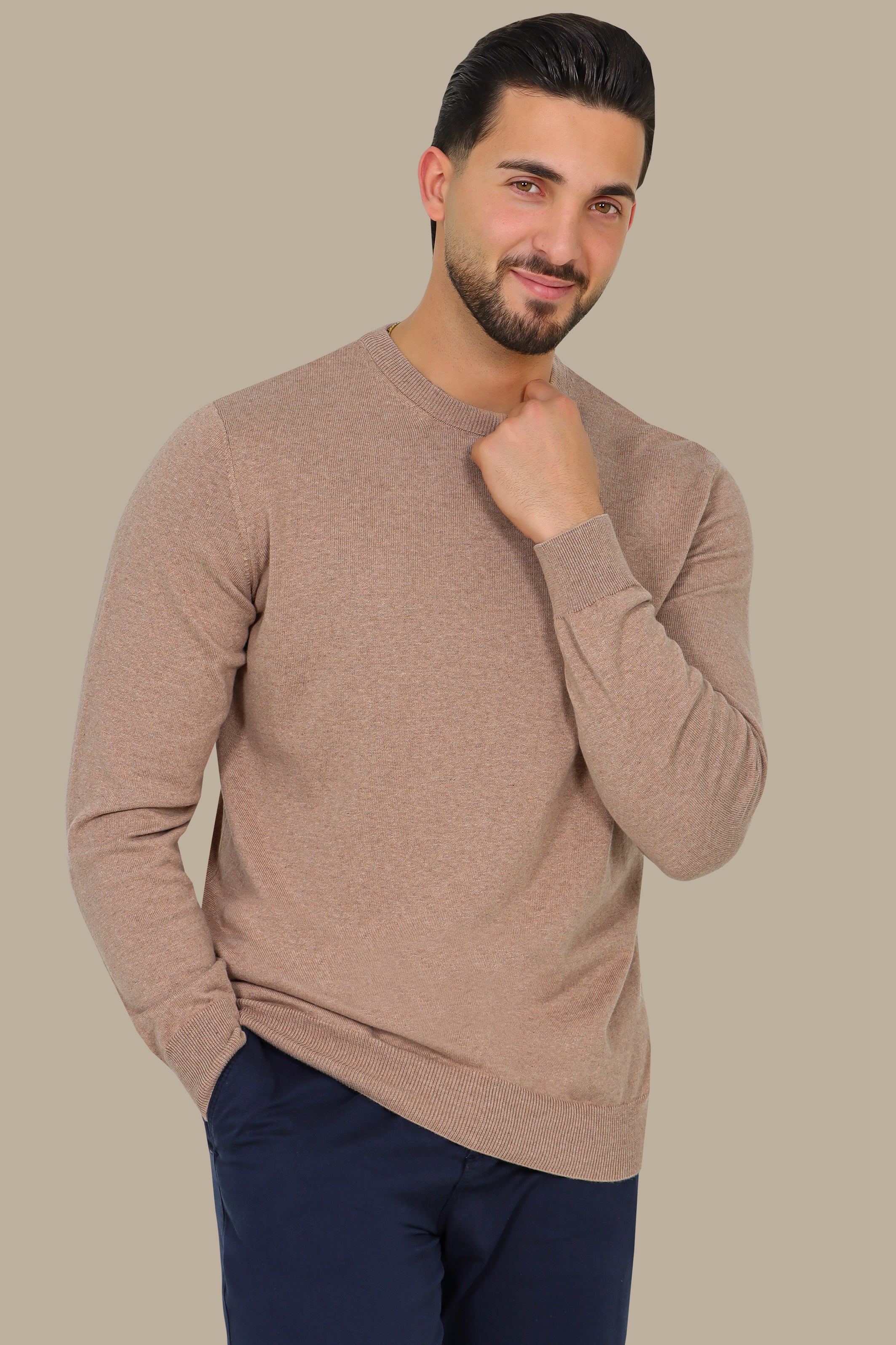 Beige Basic Round Neck Sweater