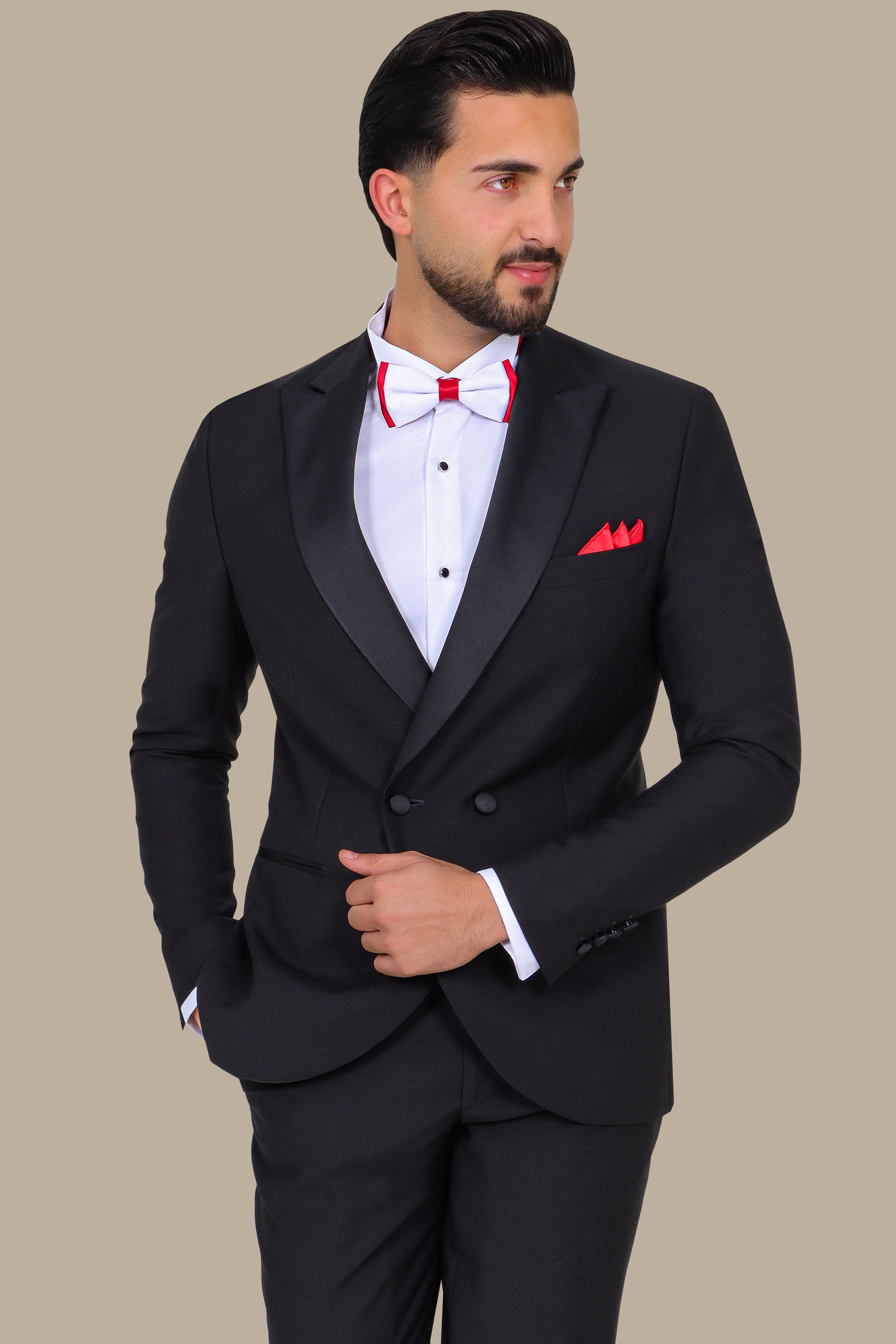 Black Double-Breasted Tuxedo with Peak Lapel - Two Button Classic