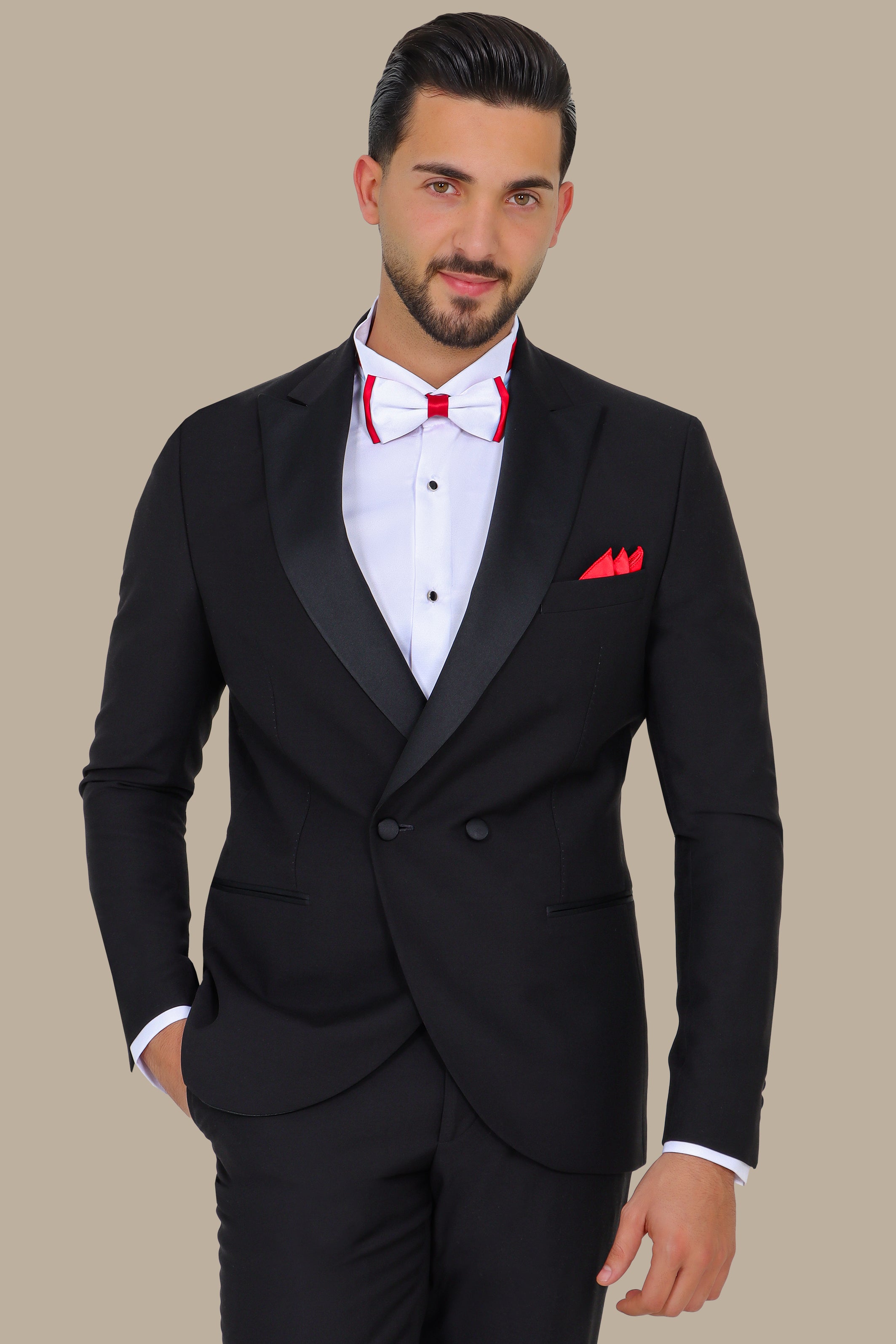 Black Double-Breasted Tuxedo with Peak Lapel - Two Button Classic