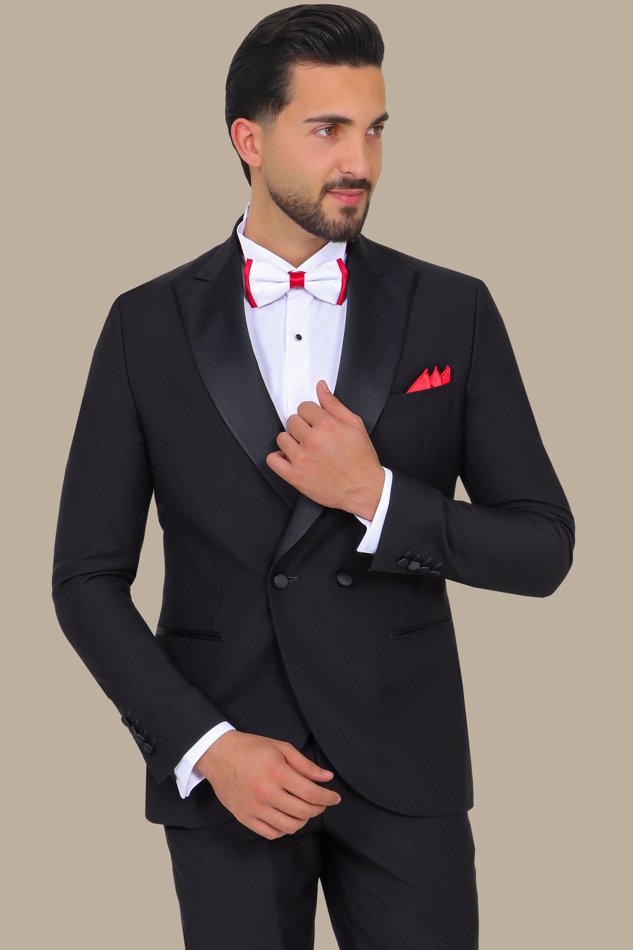 Black Double-Breasted Tuxedo with Peak Lapel - Two Button Classic