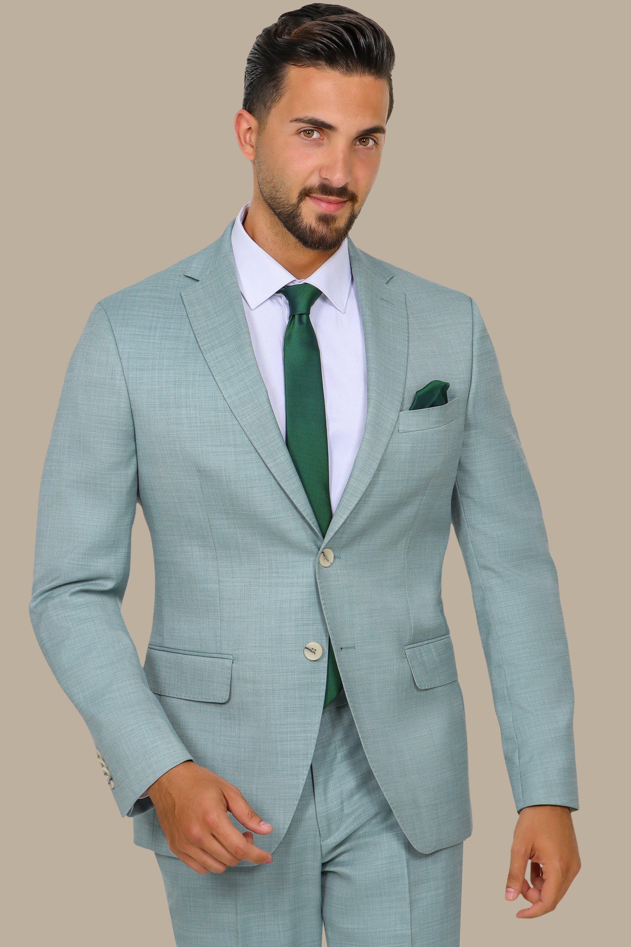Olive Fil à Fil Suit with Notch Lapel — Refined Luxury