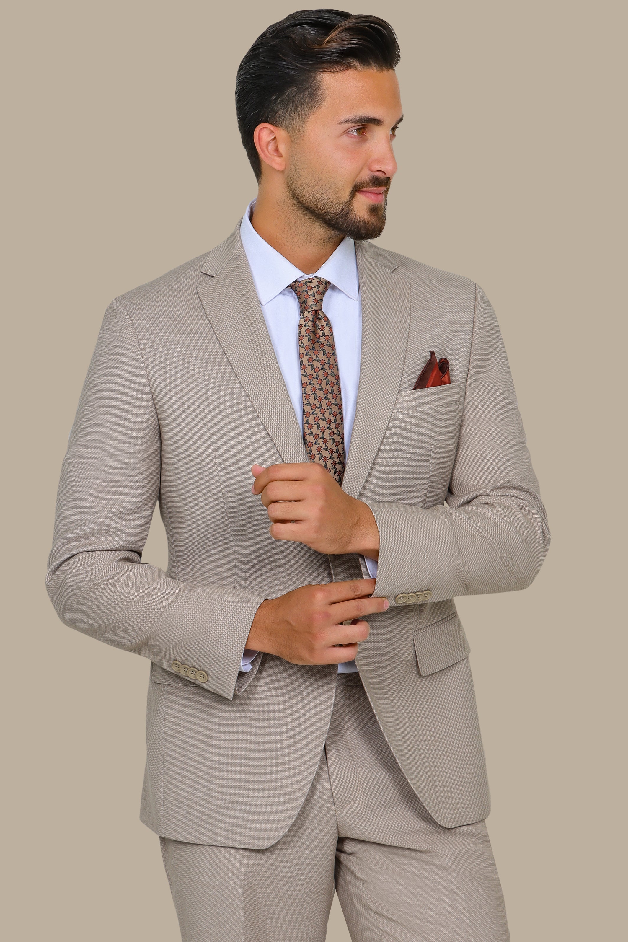 Beige 2 pcs Notch Structure Suit