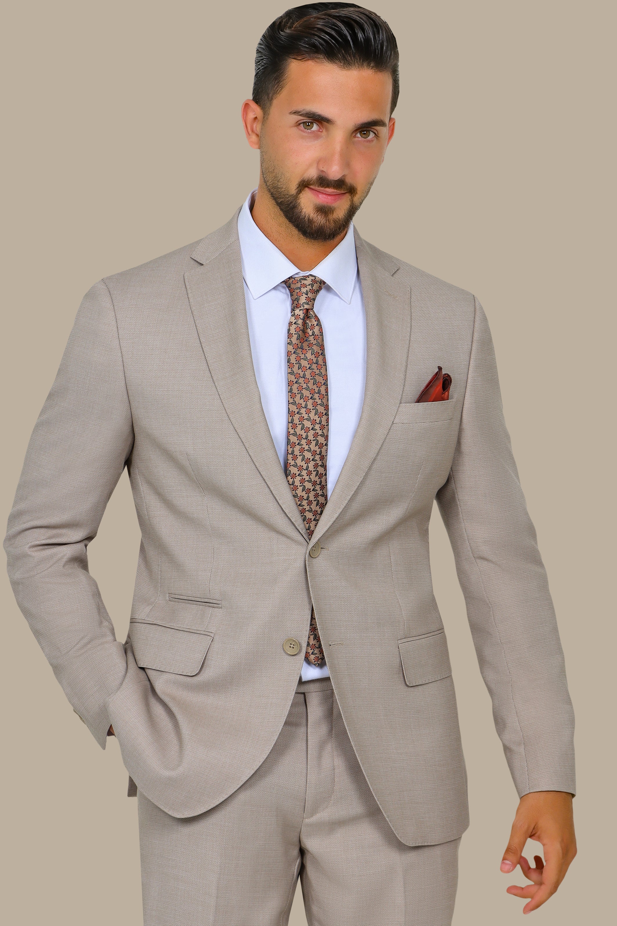 Beige 2 pcs Notch Structure Suit