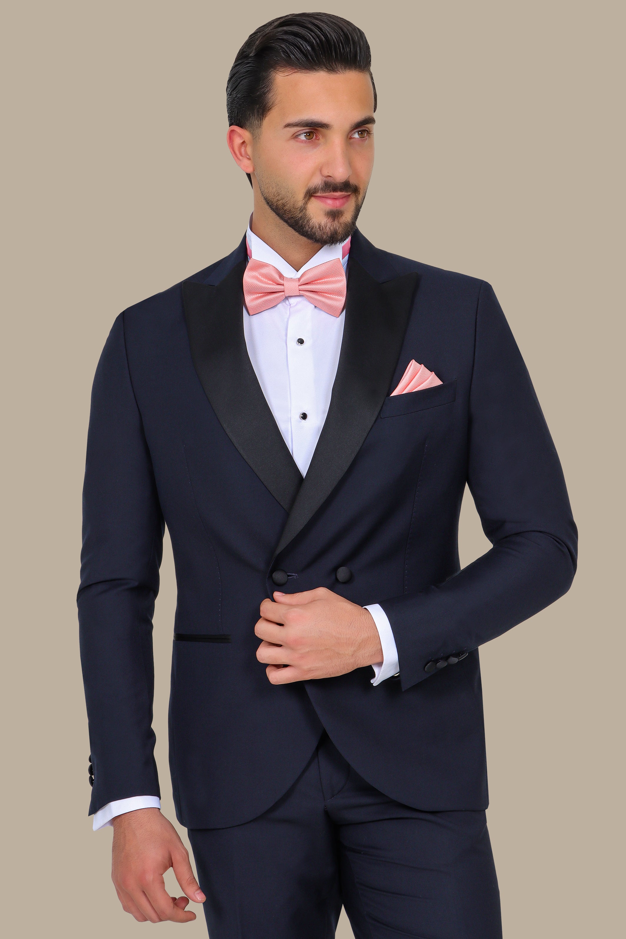 Navy Double-Breasted Peak Lapel Tuxedo