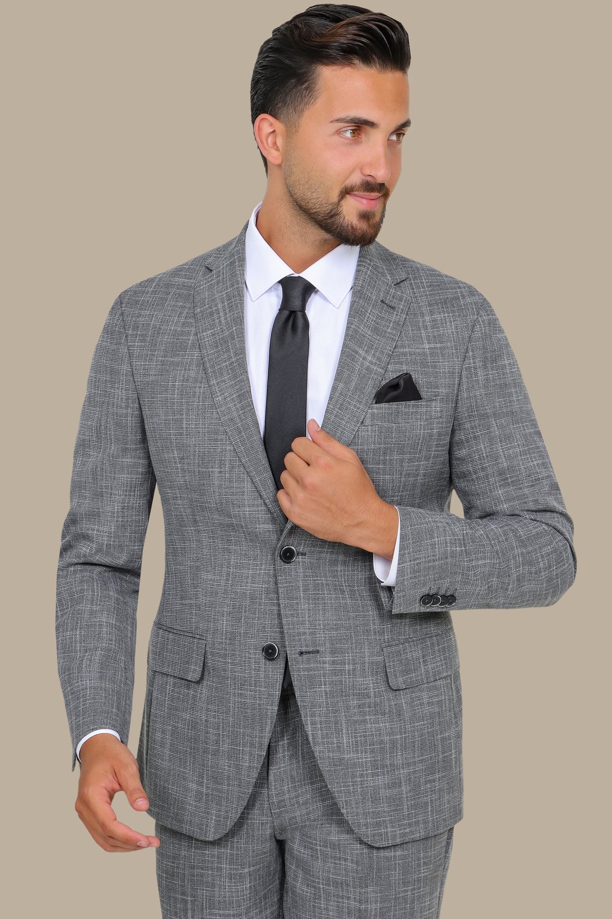 Grey Suit Fil a Fil with Notch Lapel