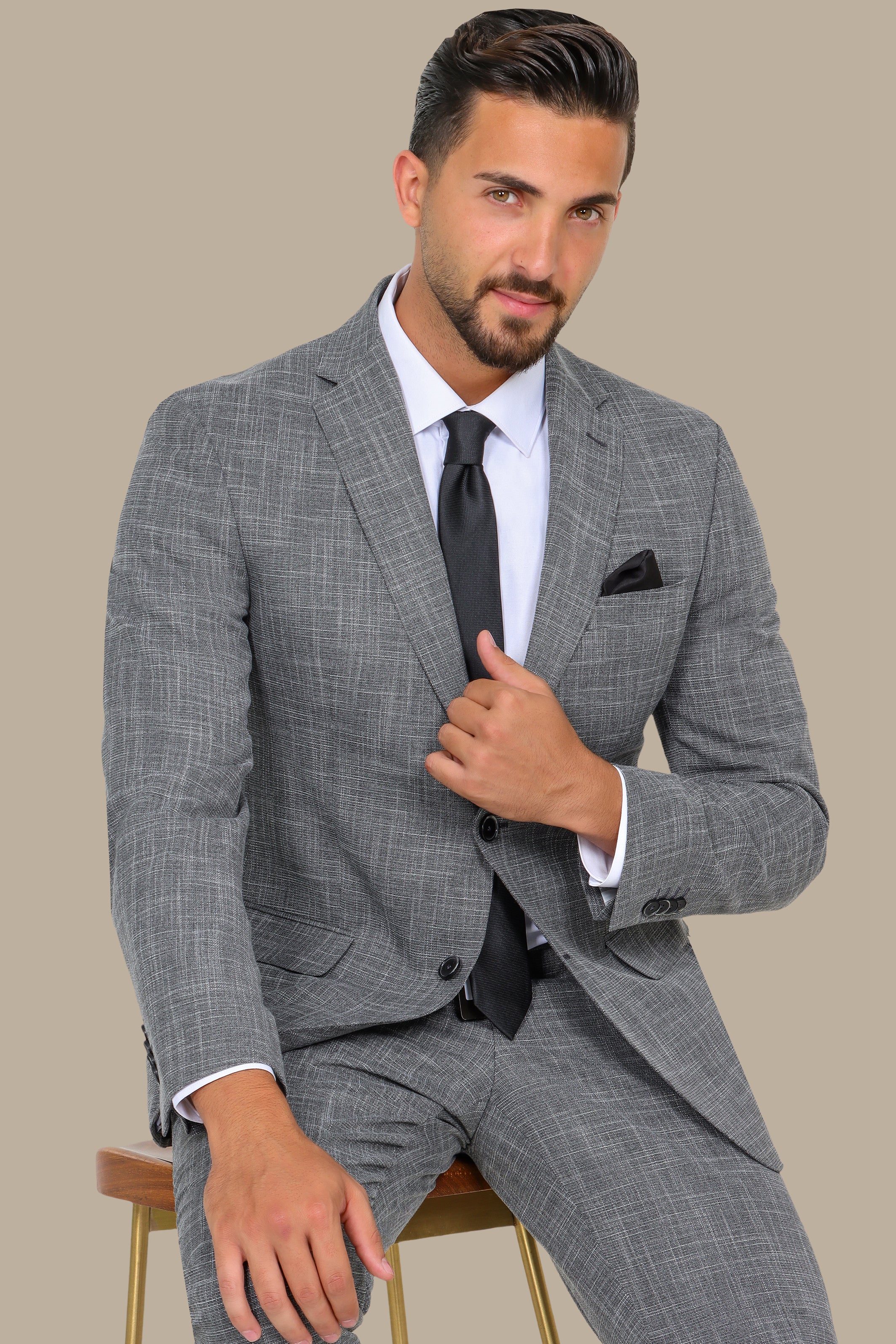 Grey Suit Fil a Fil with Notch Lapel