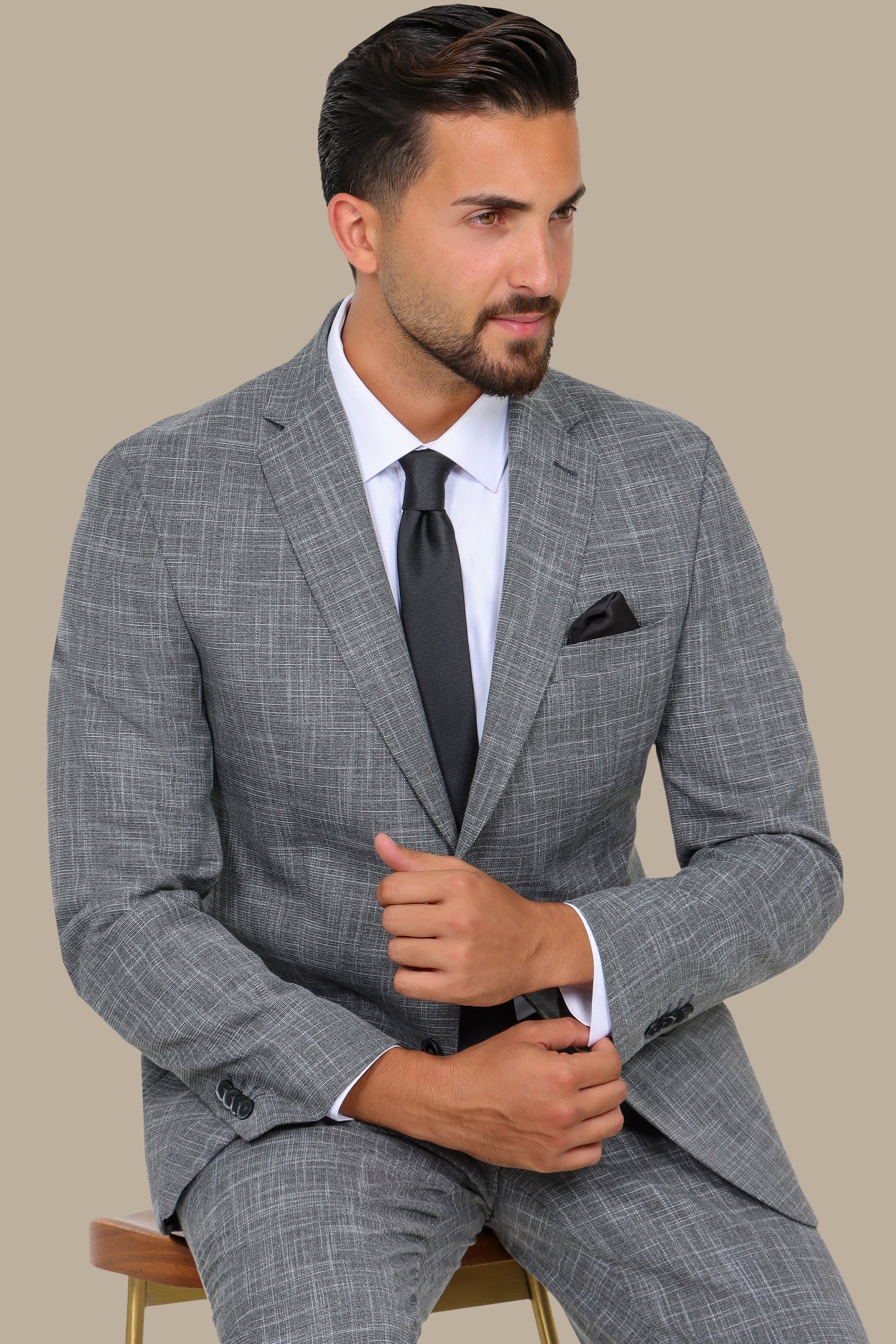 Grey Suit Fil a Fil with Notch Lapel