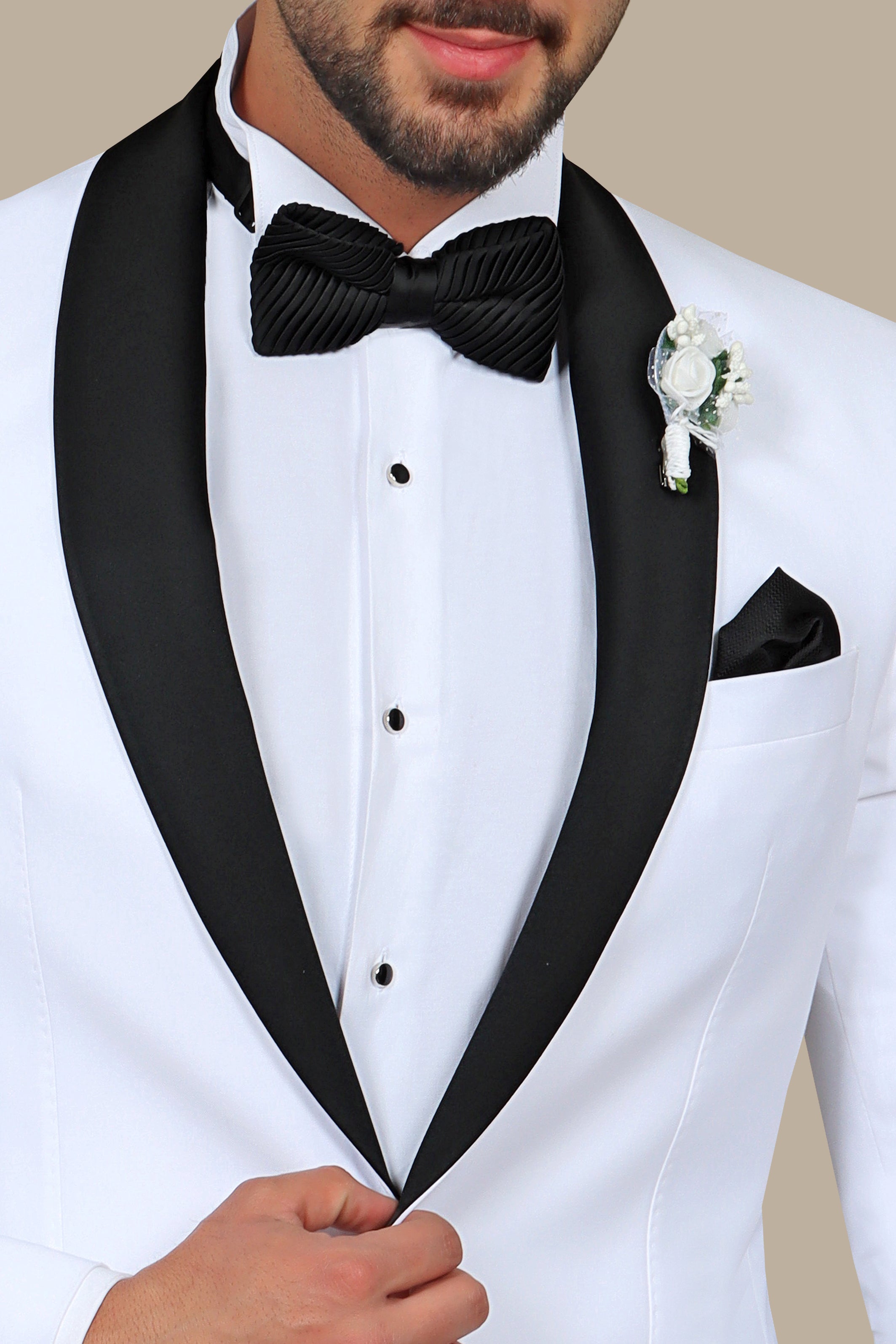 White Tuxedo with Col Chale Collar