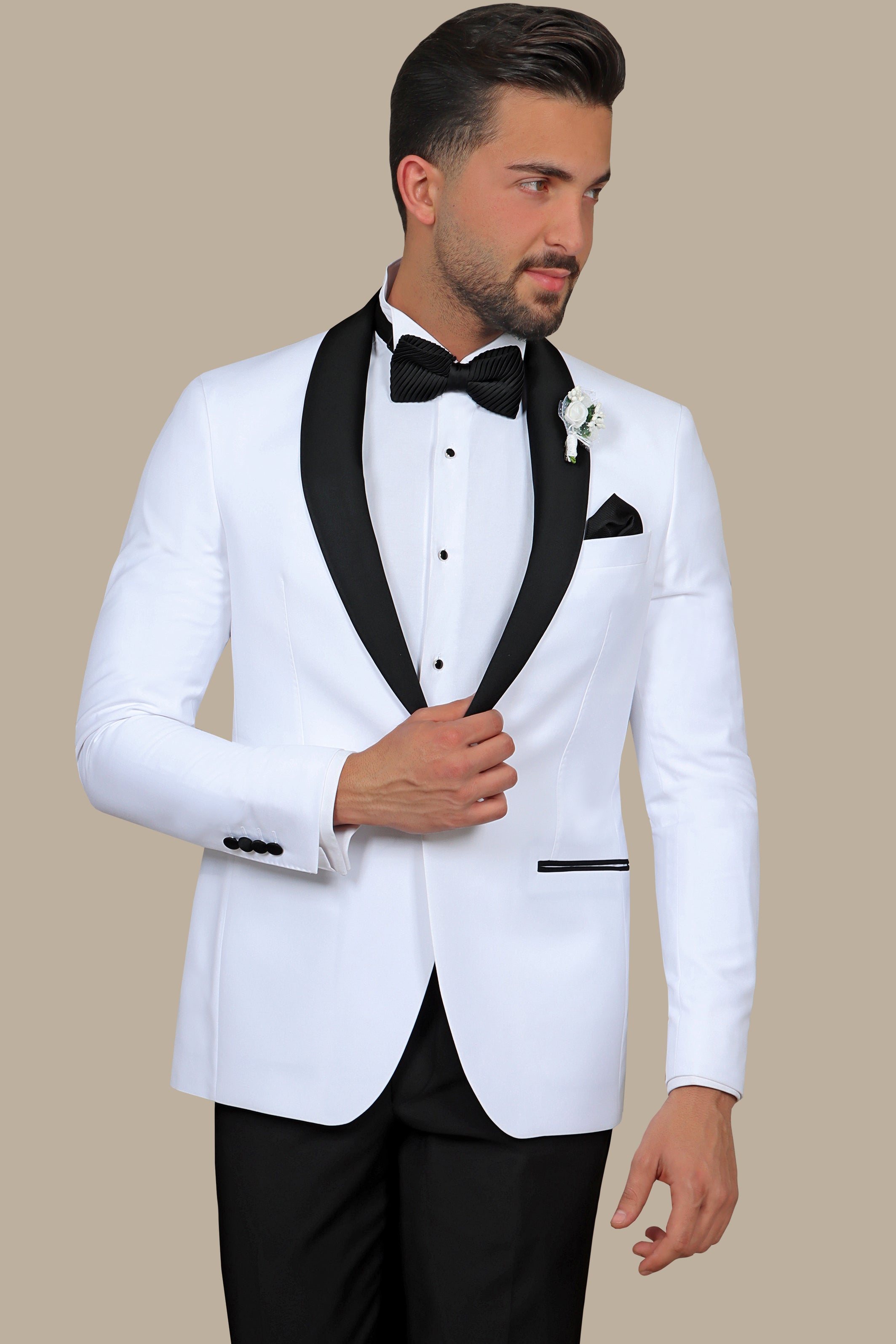 White Tuxedo with Col Chale Collar