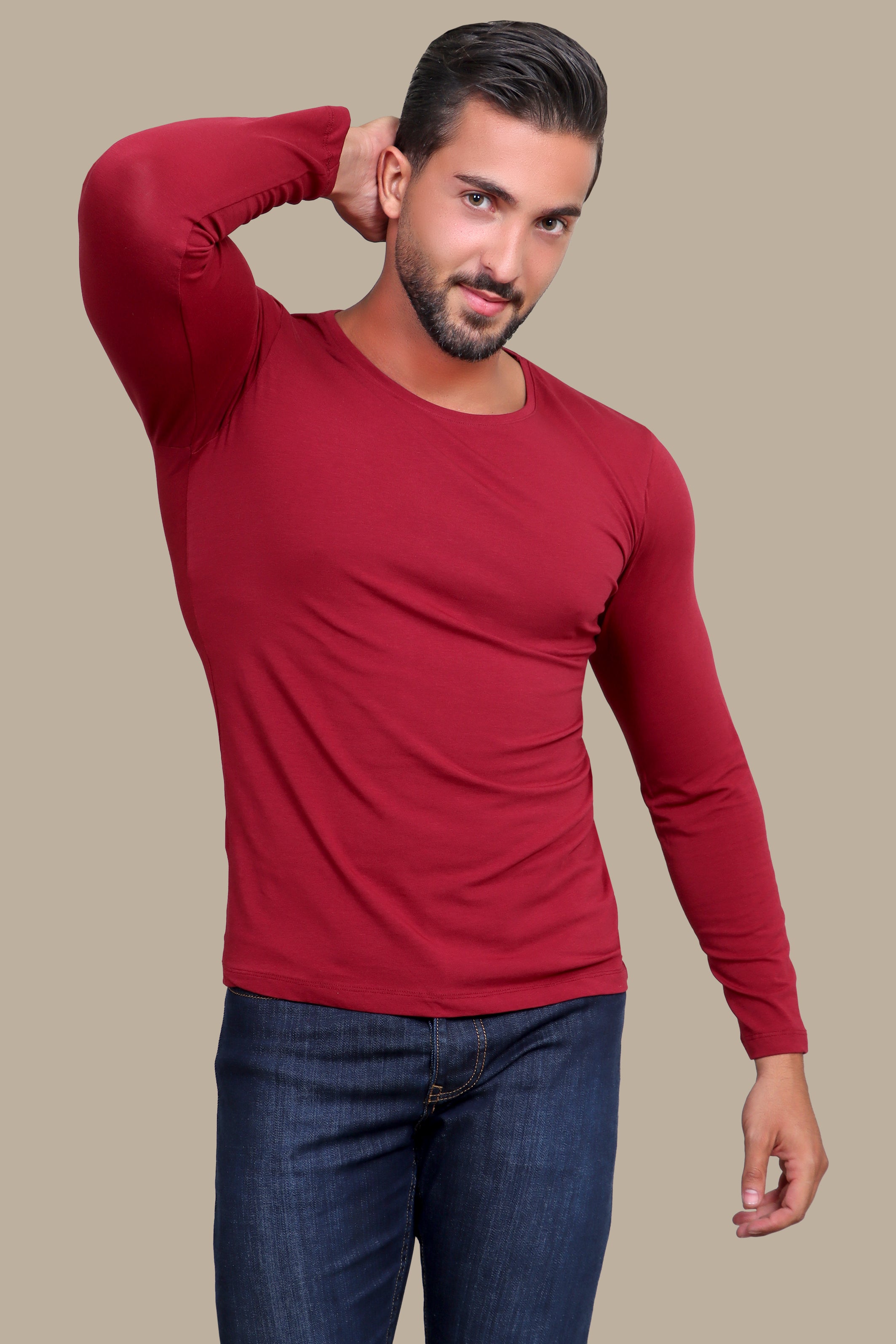 Burgundy Bliss: Long Sleeve Round Neck Essential