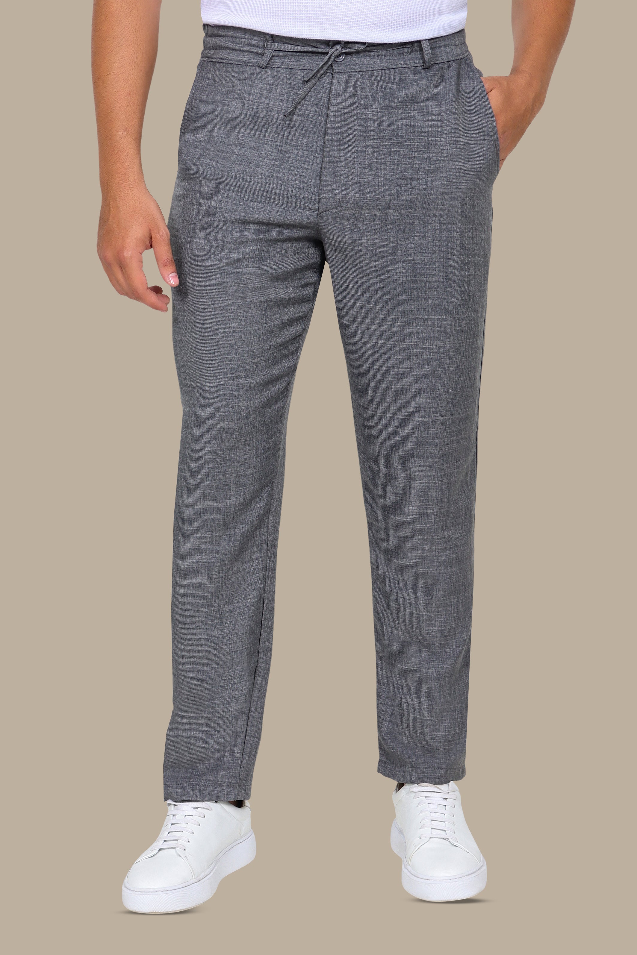 Grey Linen Pants with Regular Cut
