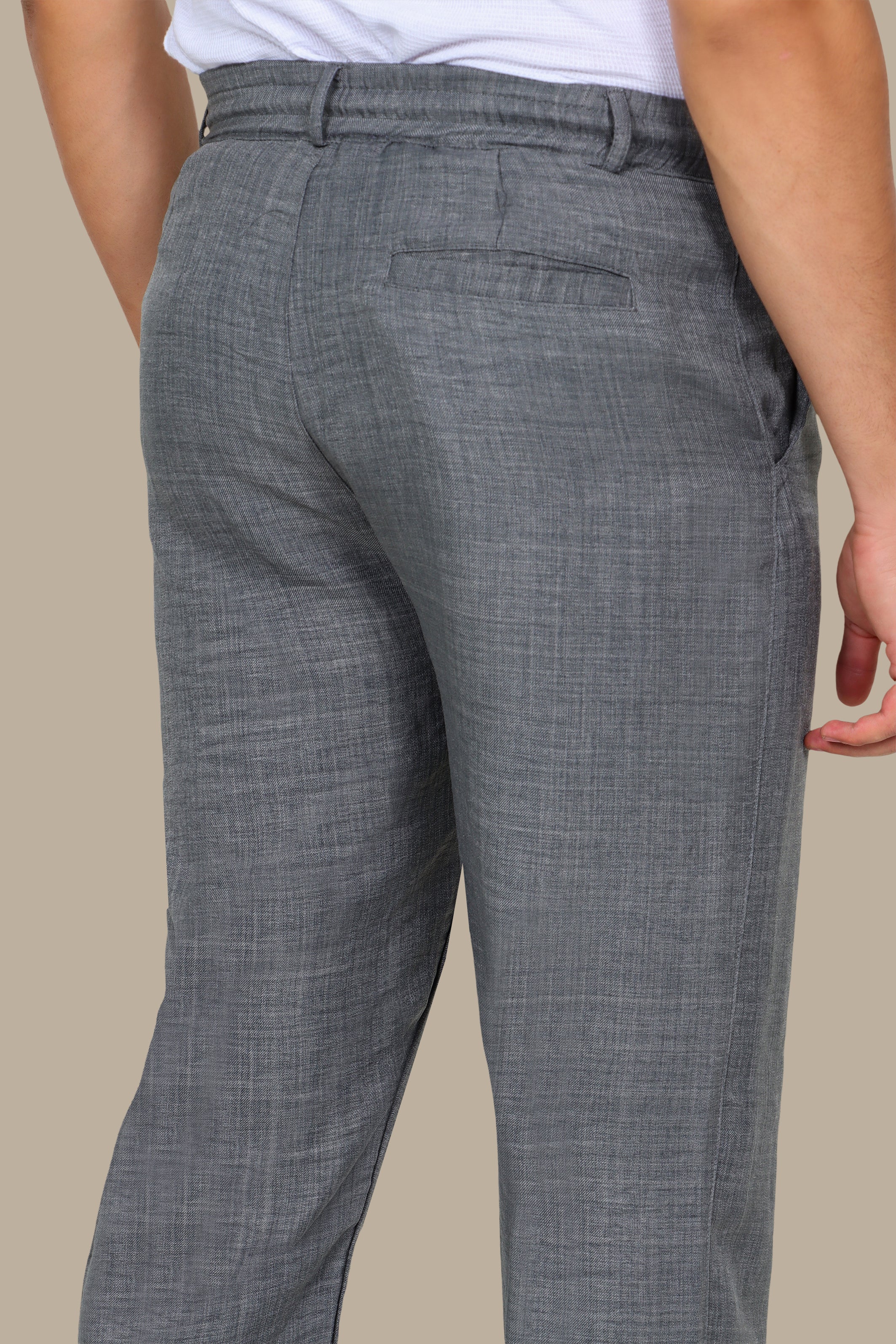 Grey Linen Pants with Regular Cut
