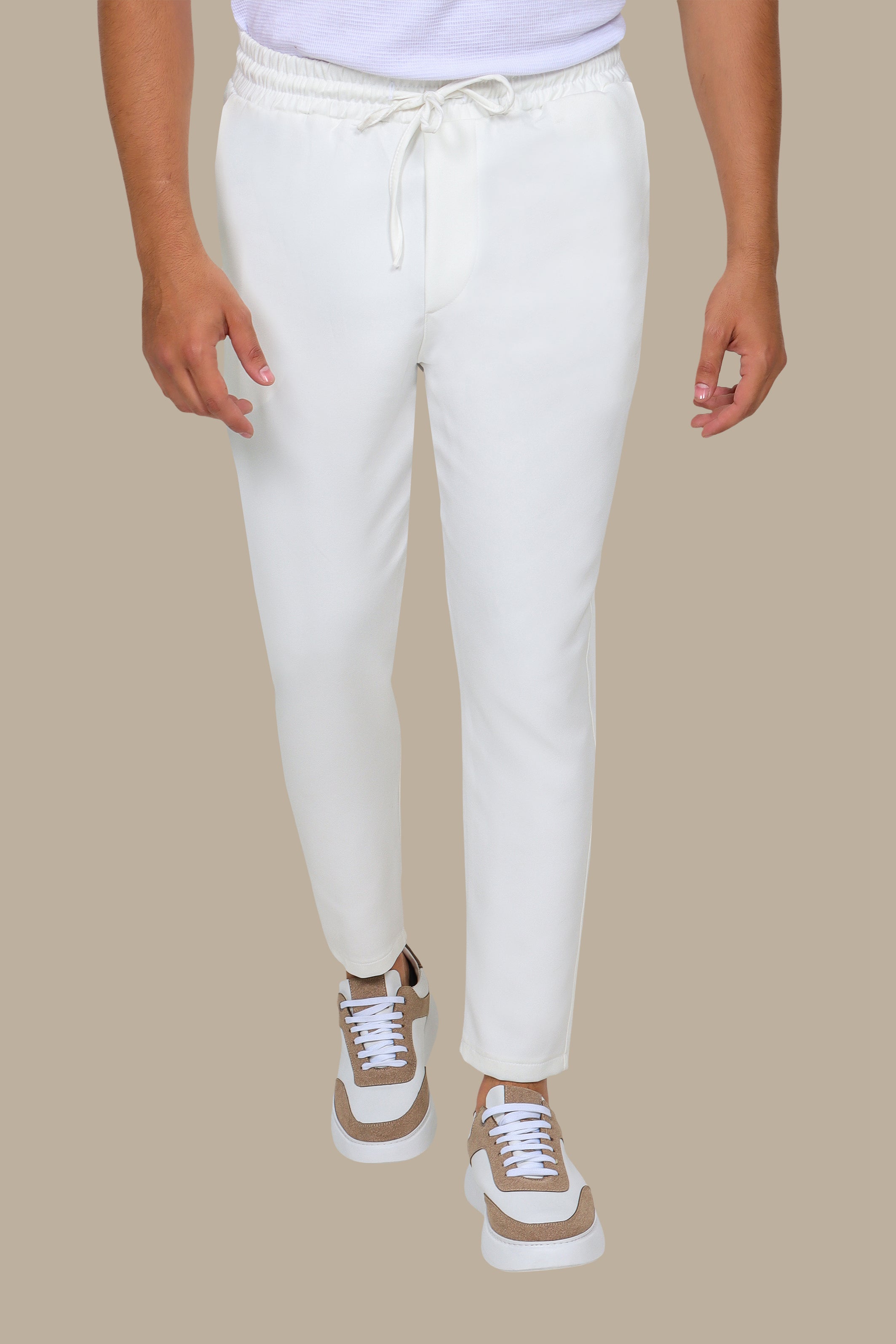 Chic Comfort: Elastic Waist Boyfriend Trousers in White