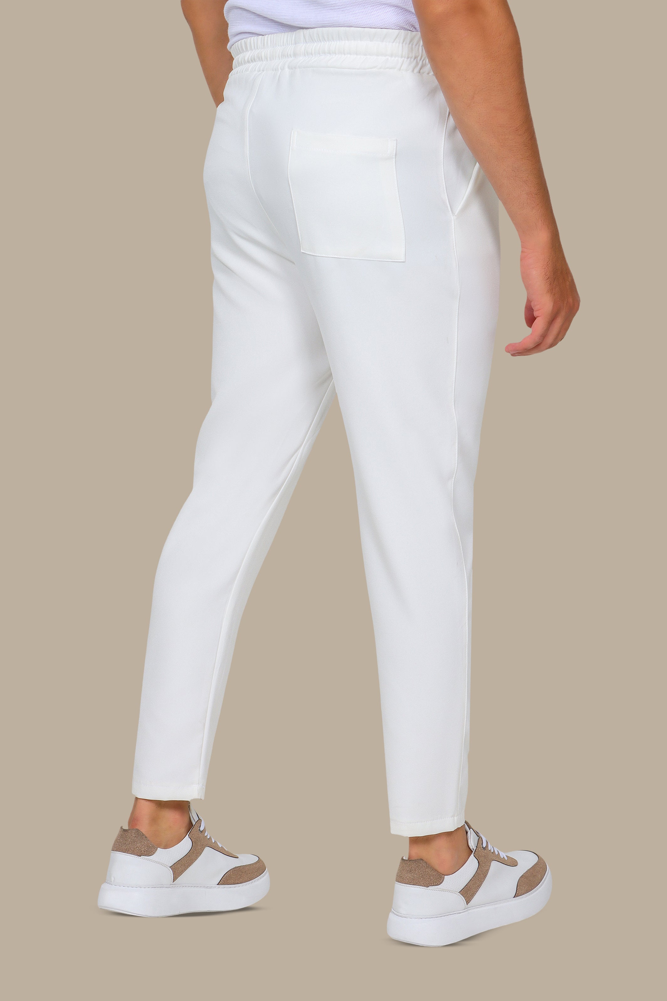 Chic Comfort: Elastic Waist Boyfriend Trousers in White