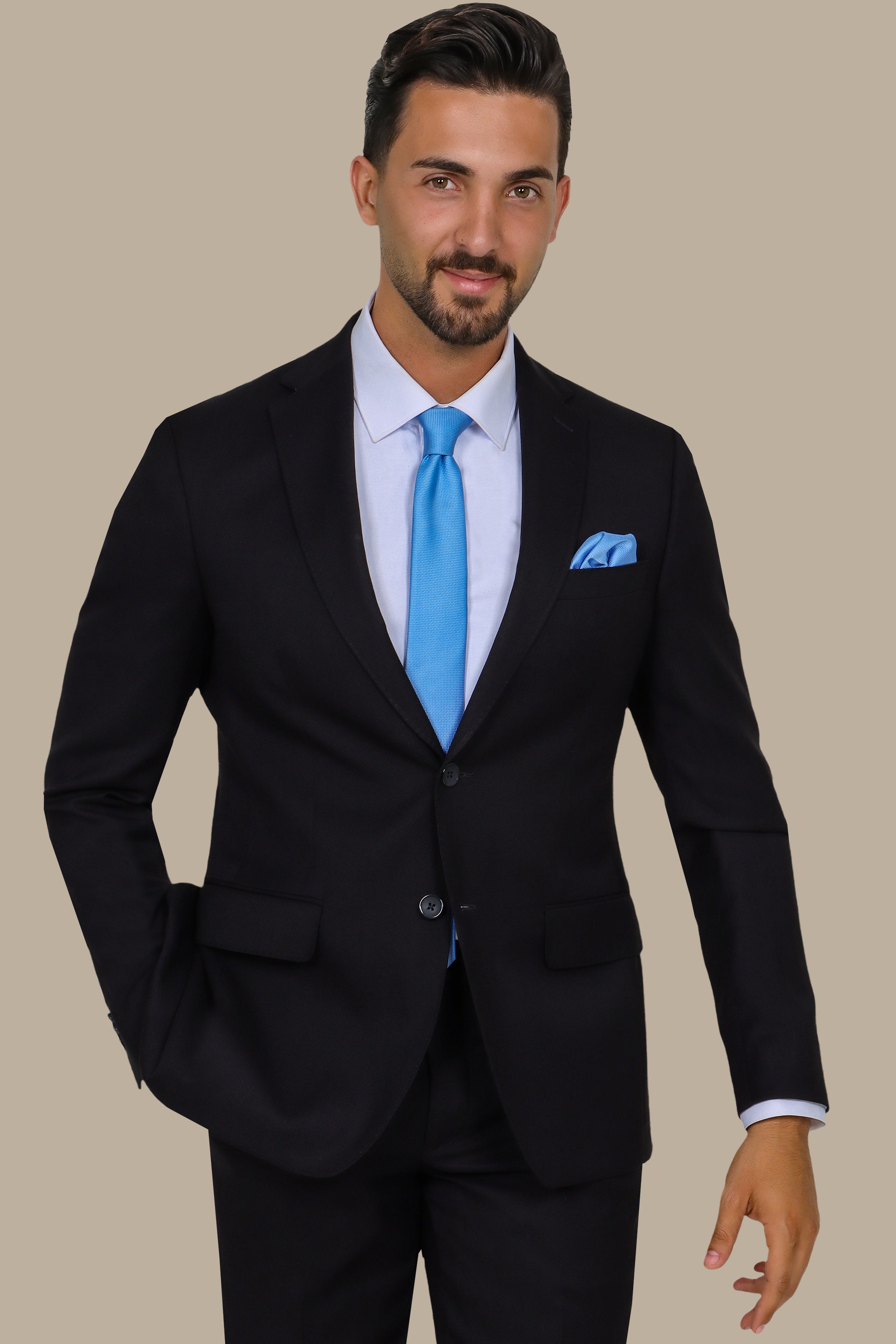 Black Structured Suit with Notch Lapel