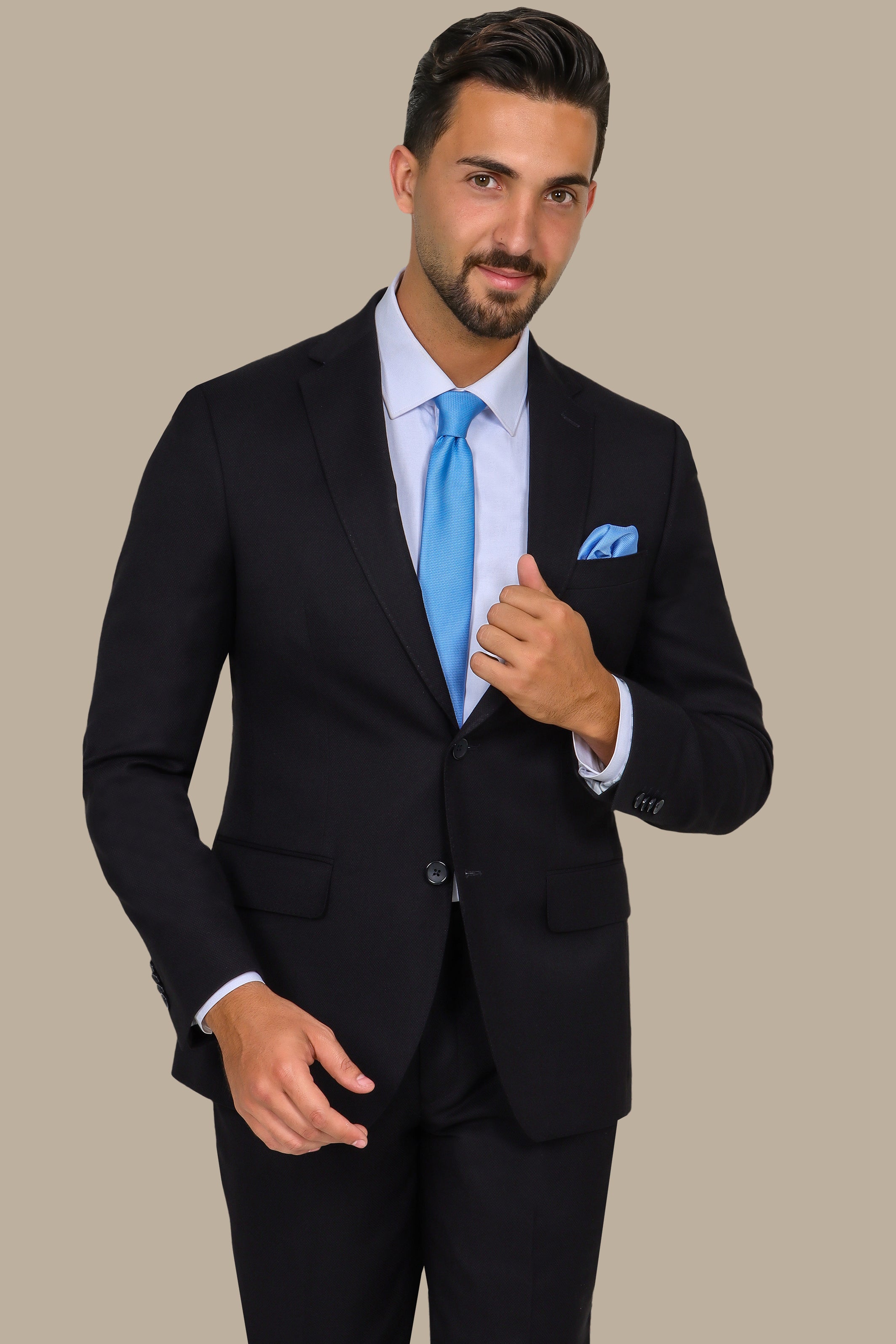 Black Structured Suit with Notch Lapel