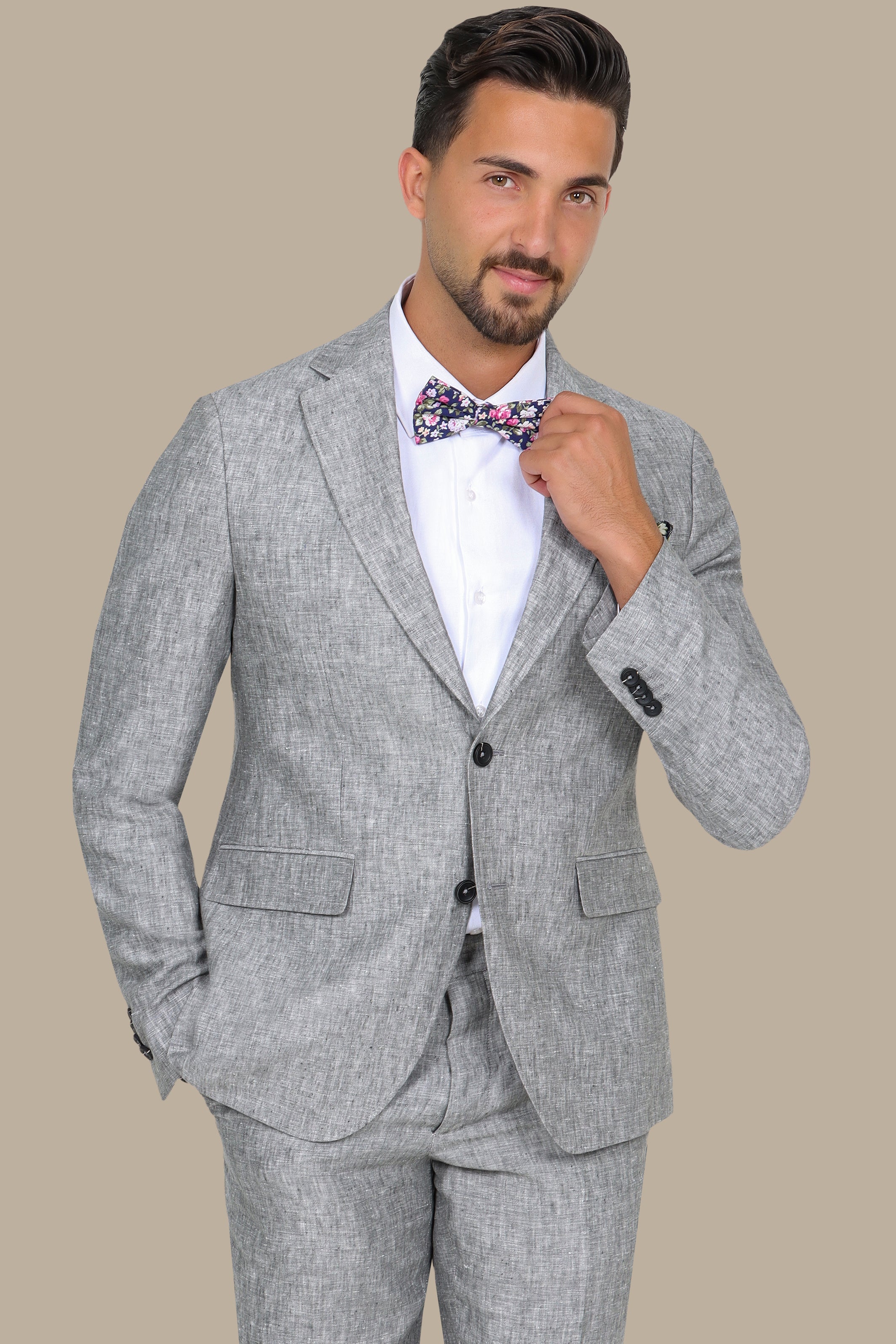 Ethereal Grace: Grey Linen Suit