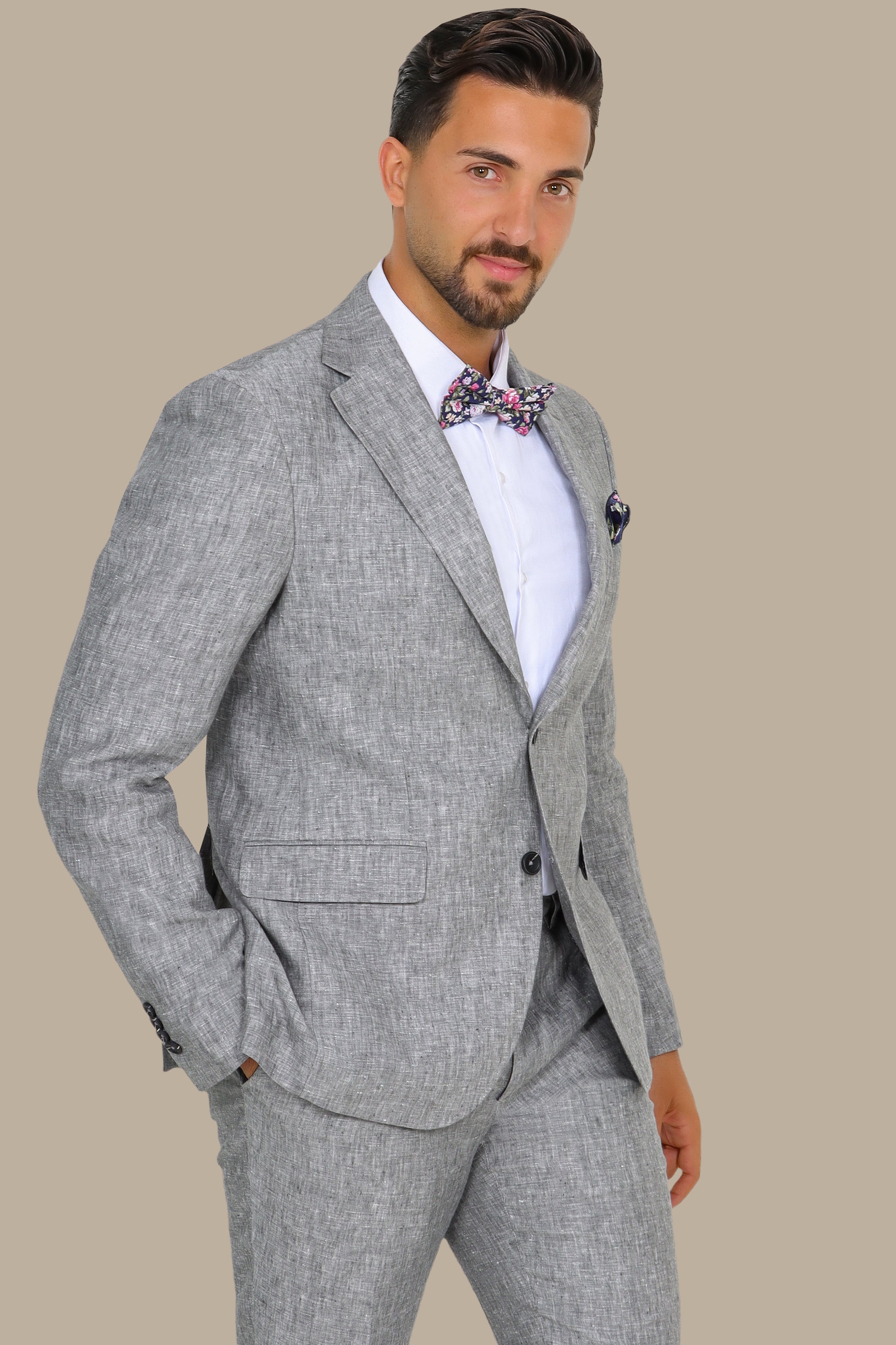 Ethereal Grace: Grey Linen Suit