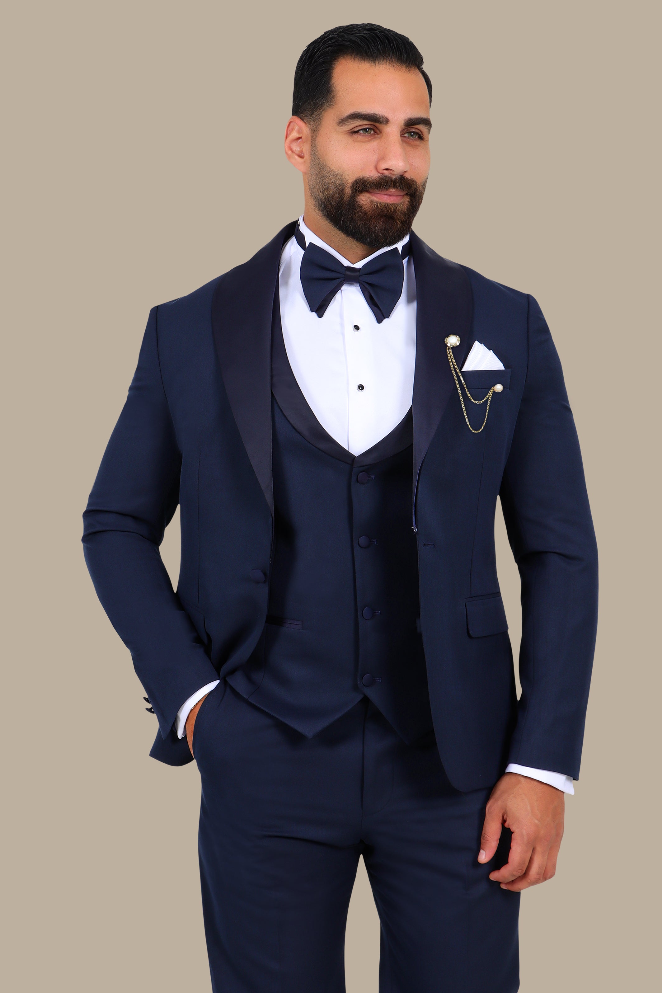 Navy Charm: 4-Piece Shawl Collar Tuxedo