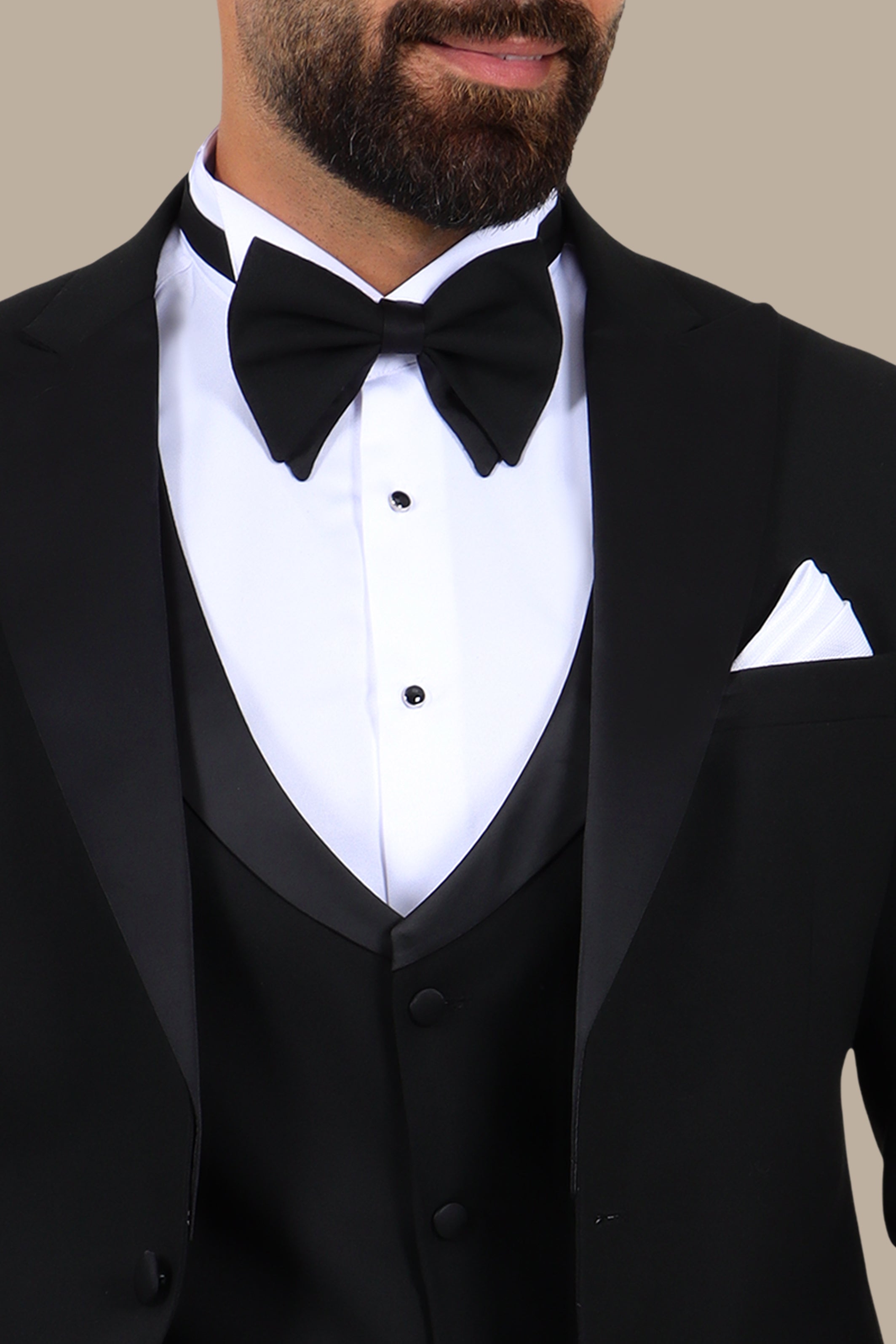 4-Piece Tuxedo Peak Lapel Plain Black