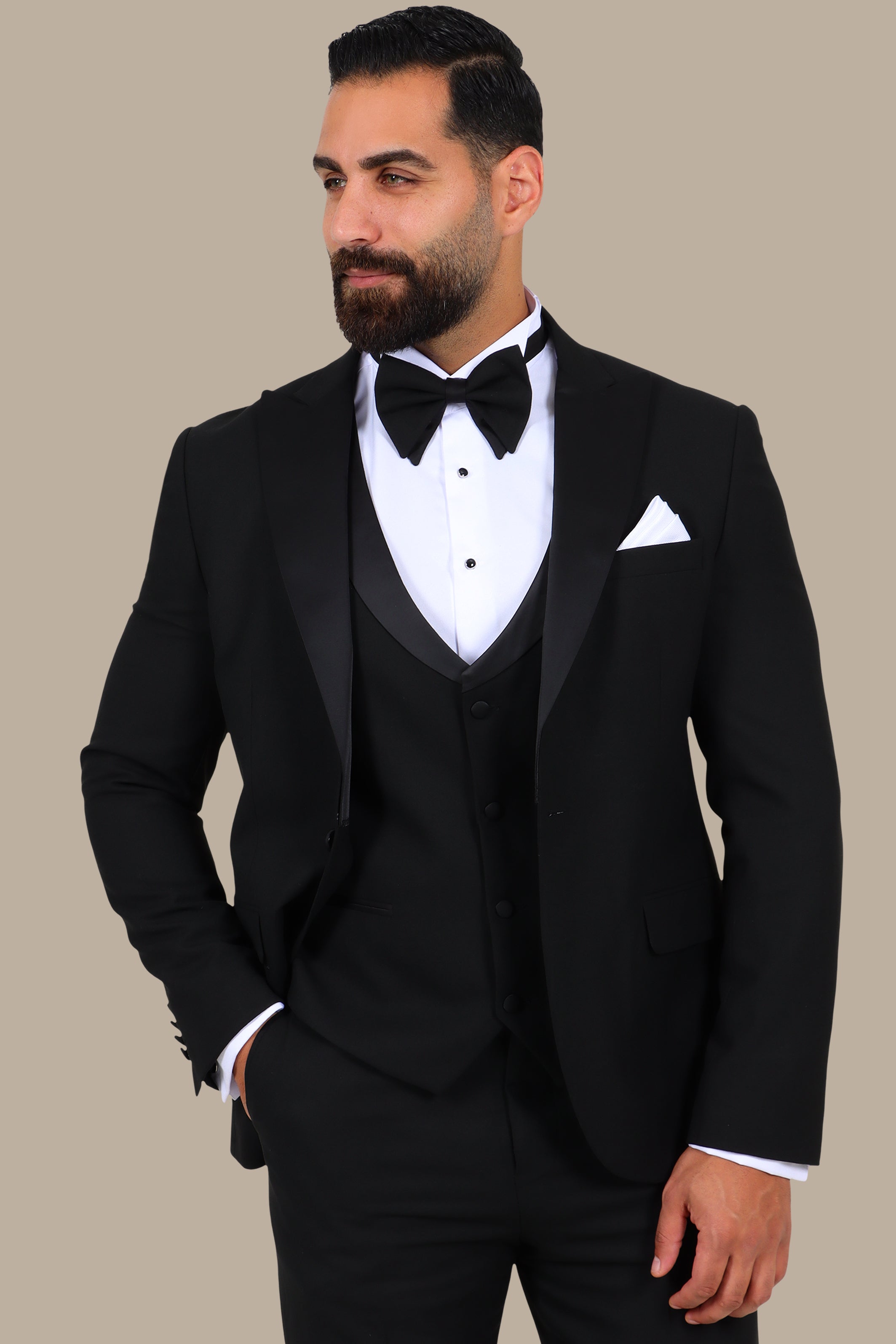 4-Piece Tuxedo Peak Lapel Plain Black