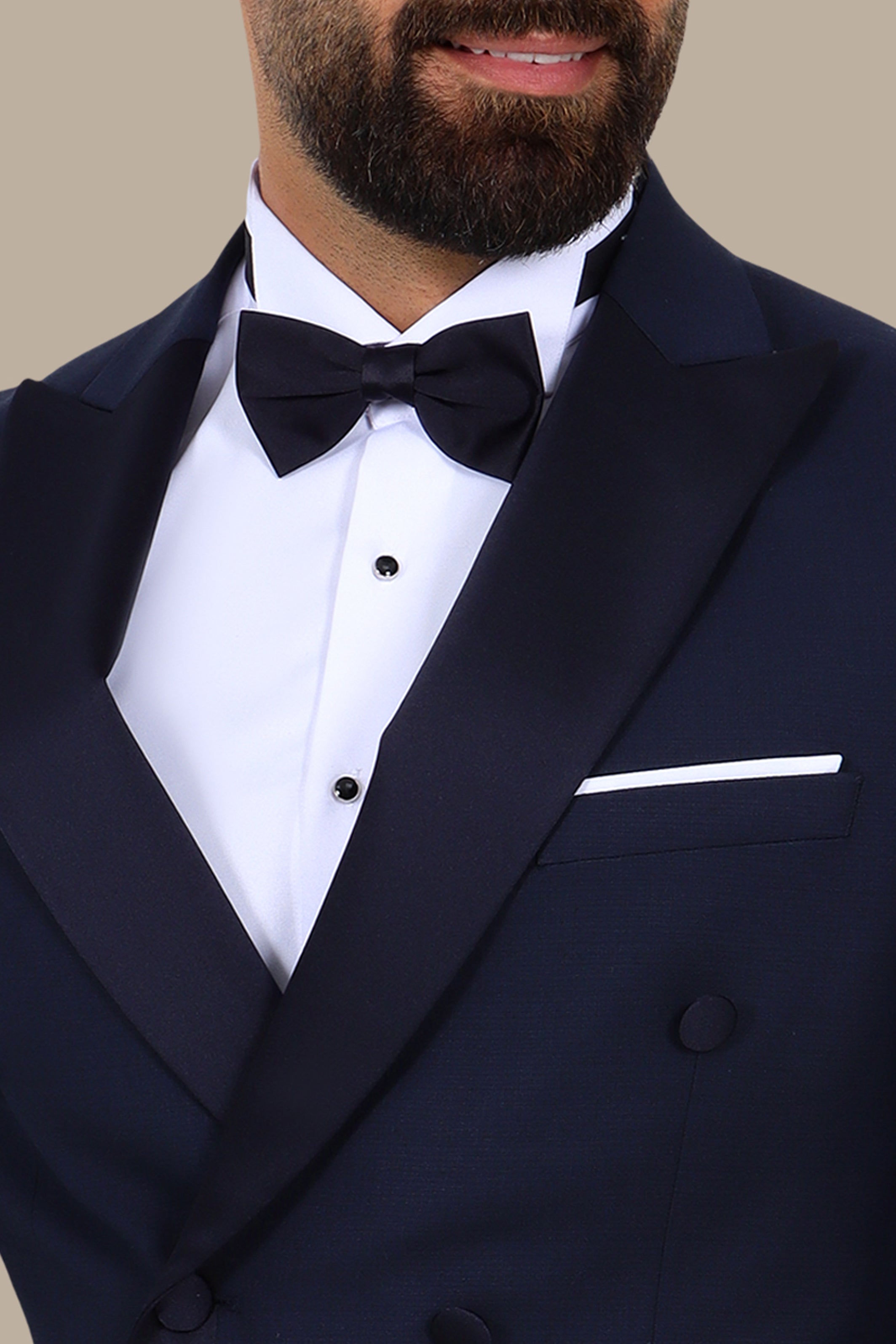 3-Piece Tuxedo Double-Breasted 6-Button Peak Lapel Structured Navy