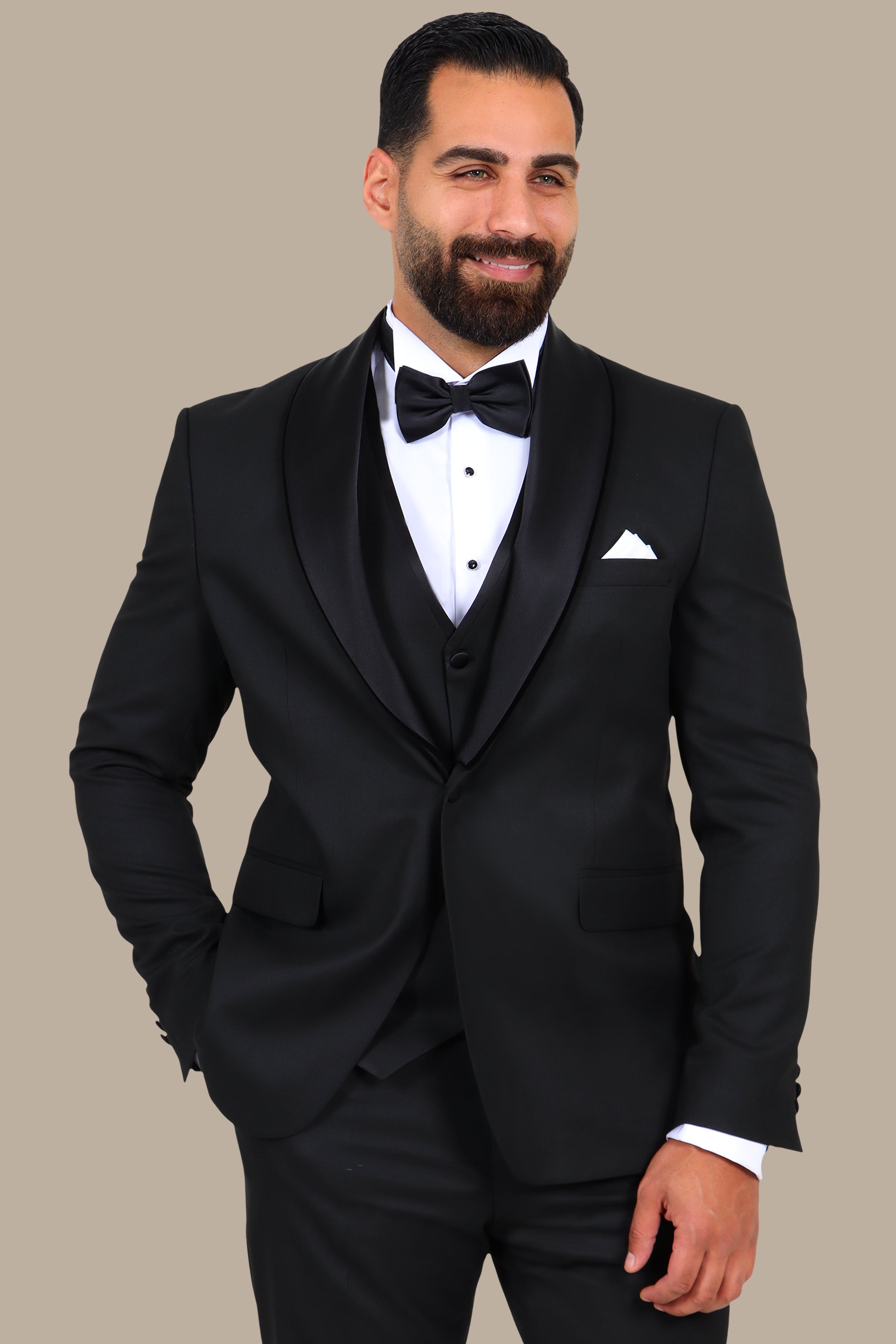 4-Piece Tuxedo Shawl Collar Plain Black