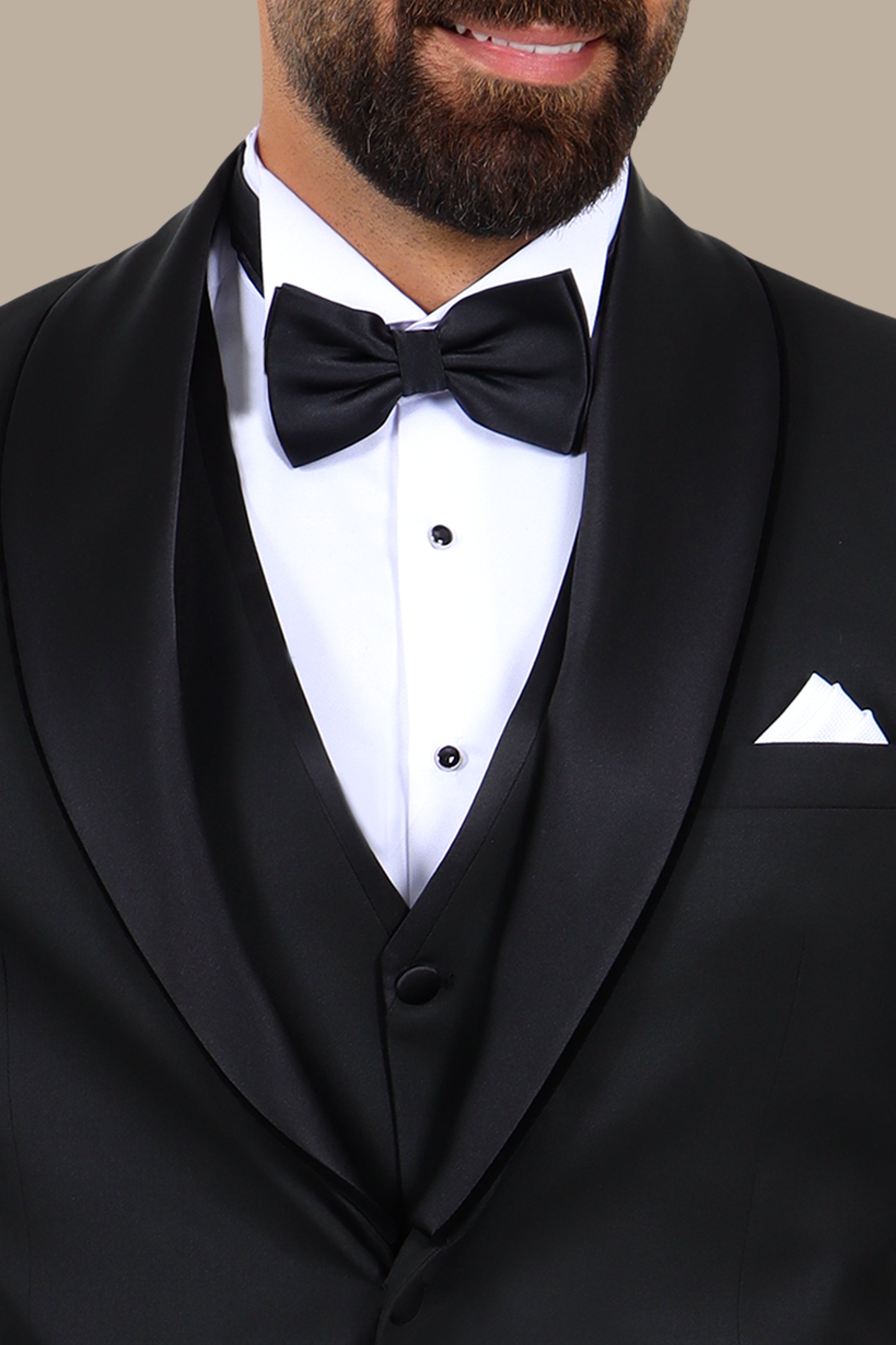4-Piece Tuxedo Shawl Collar Plain Black