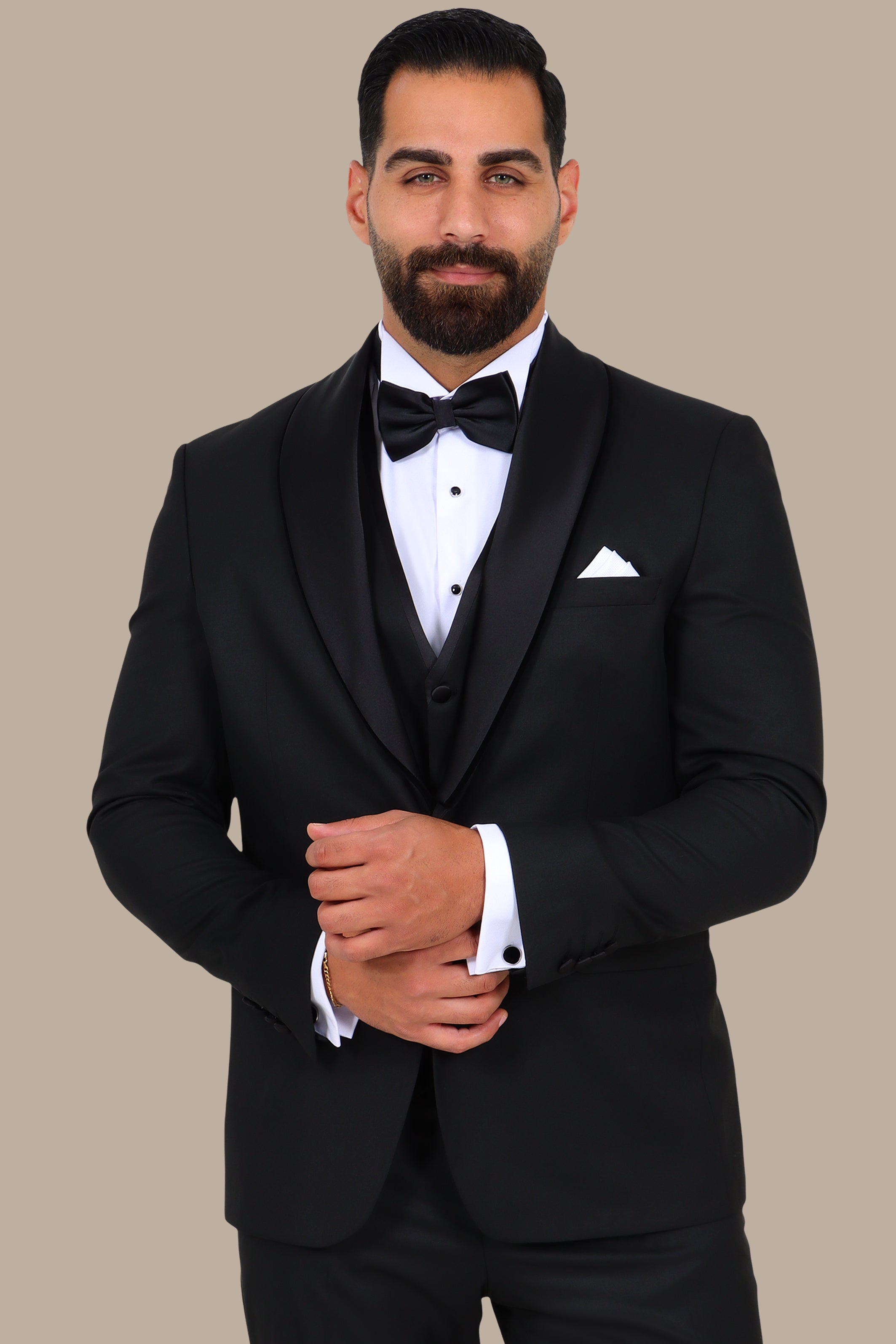 4-Piece Tuxedo Shawl Collar Plain Black