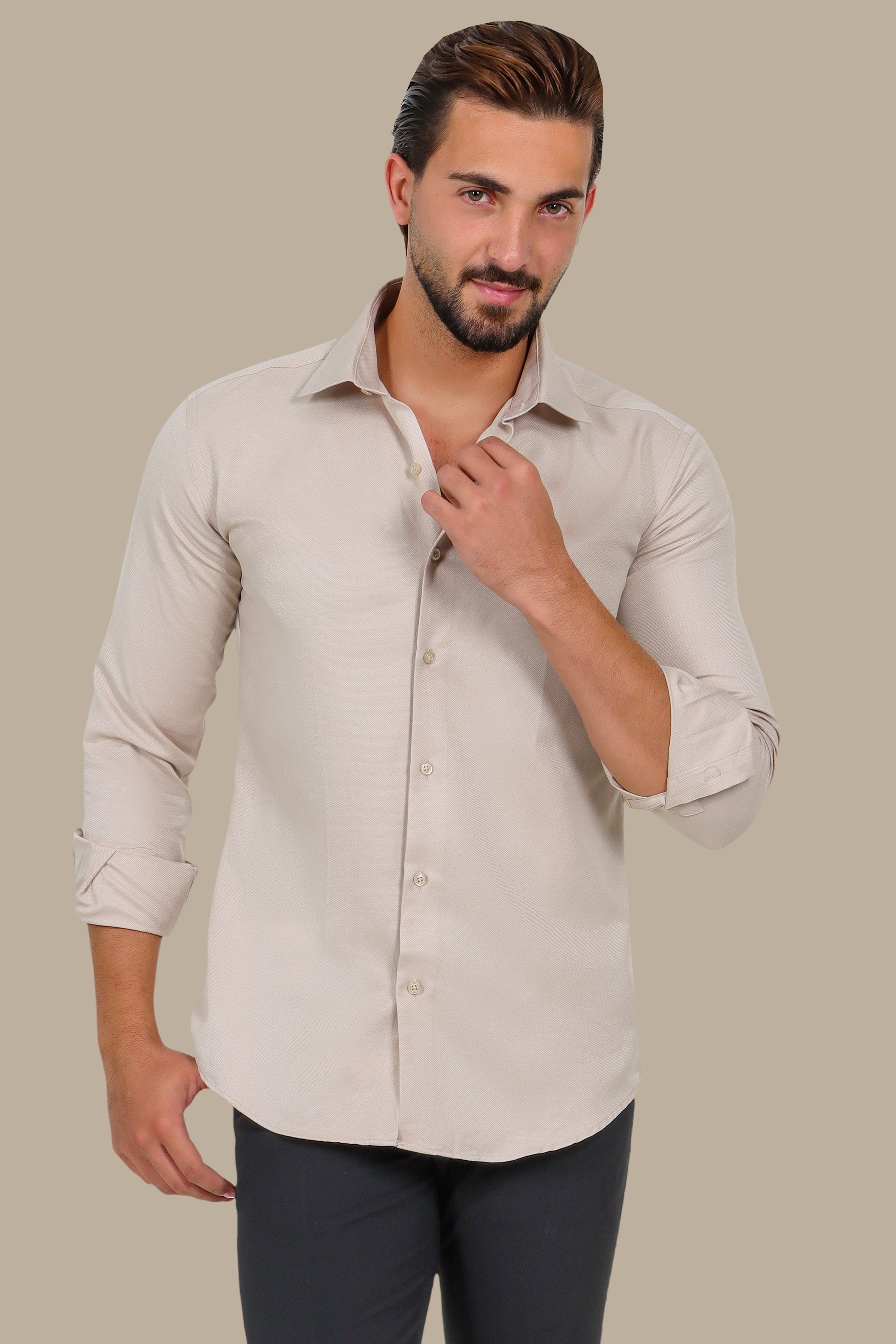 Classic Soft Satin Shirt – Beige