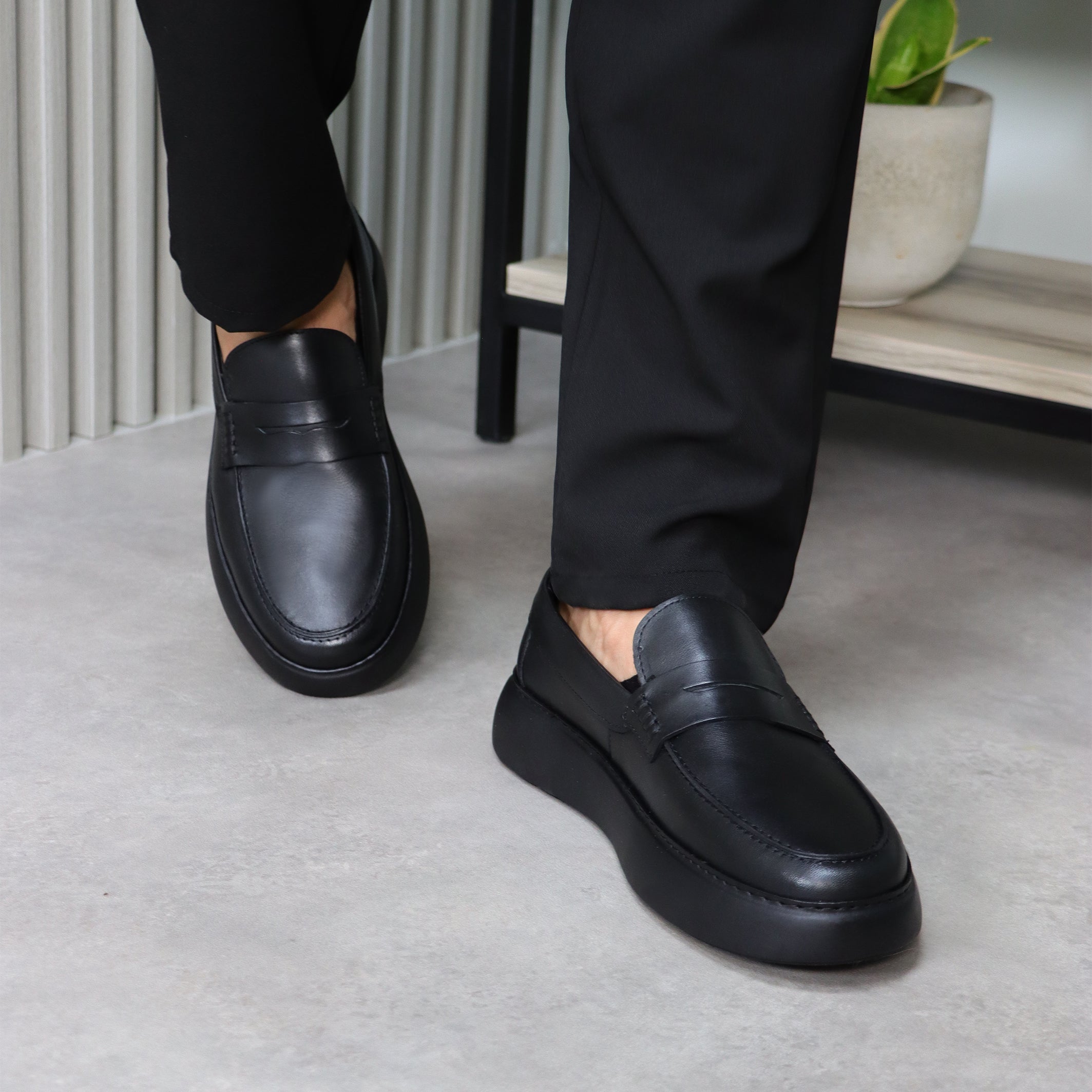Black Leather Slip-On Loafers