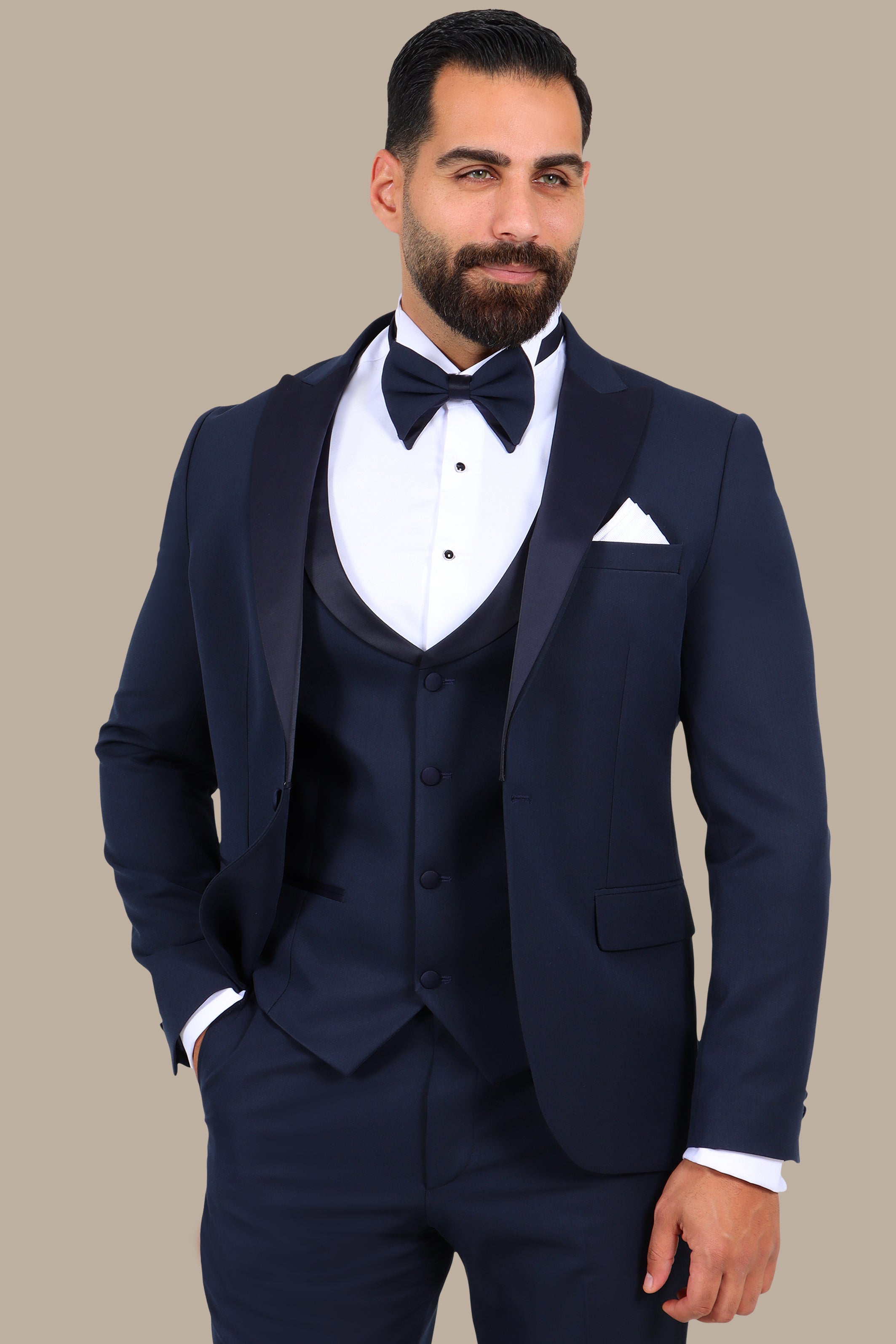 4-Piece Tuxedo Peak Lapel Plain Navy