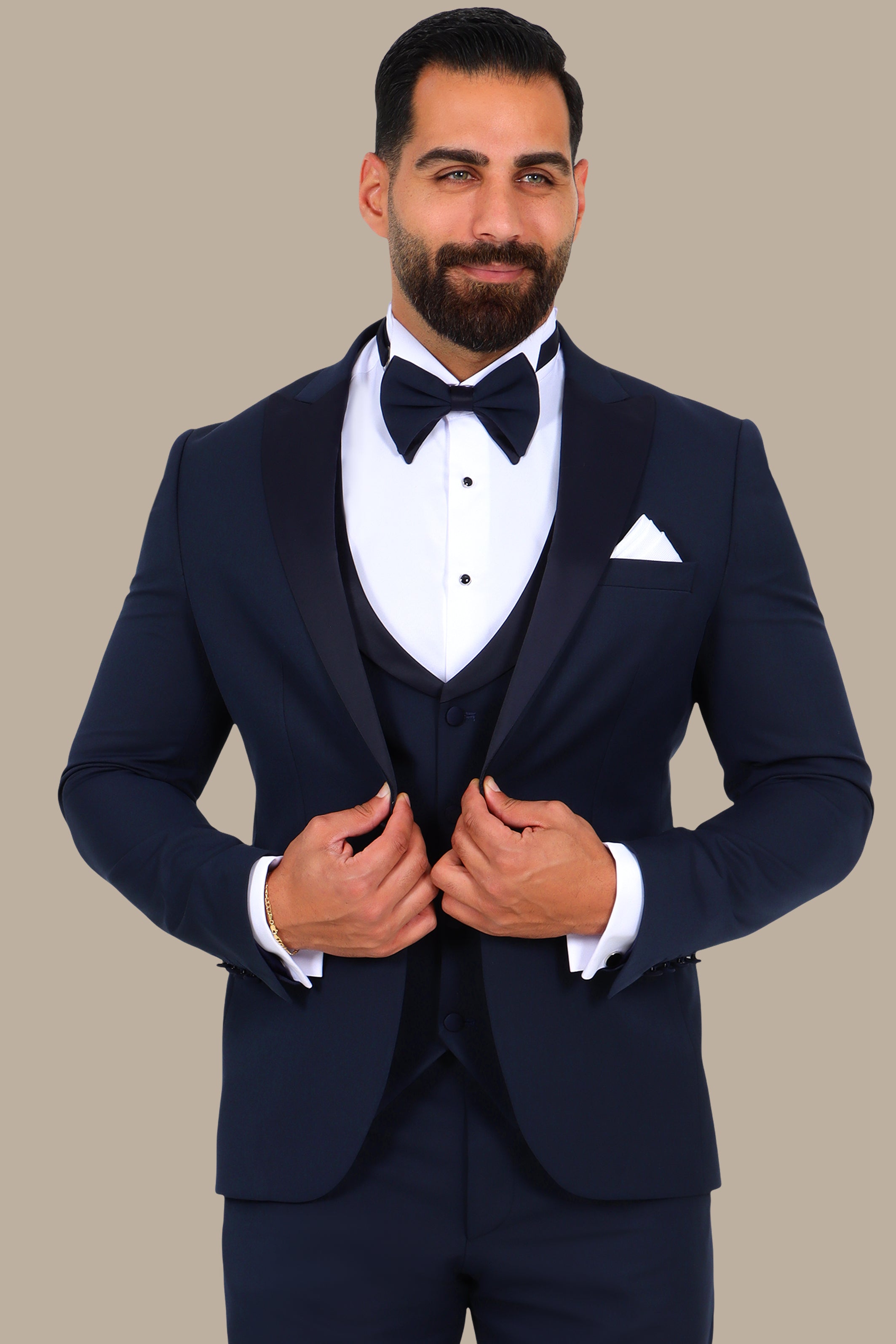 4-Piece Tuxedo Peak Lapel Plain Navy