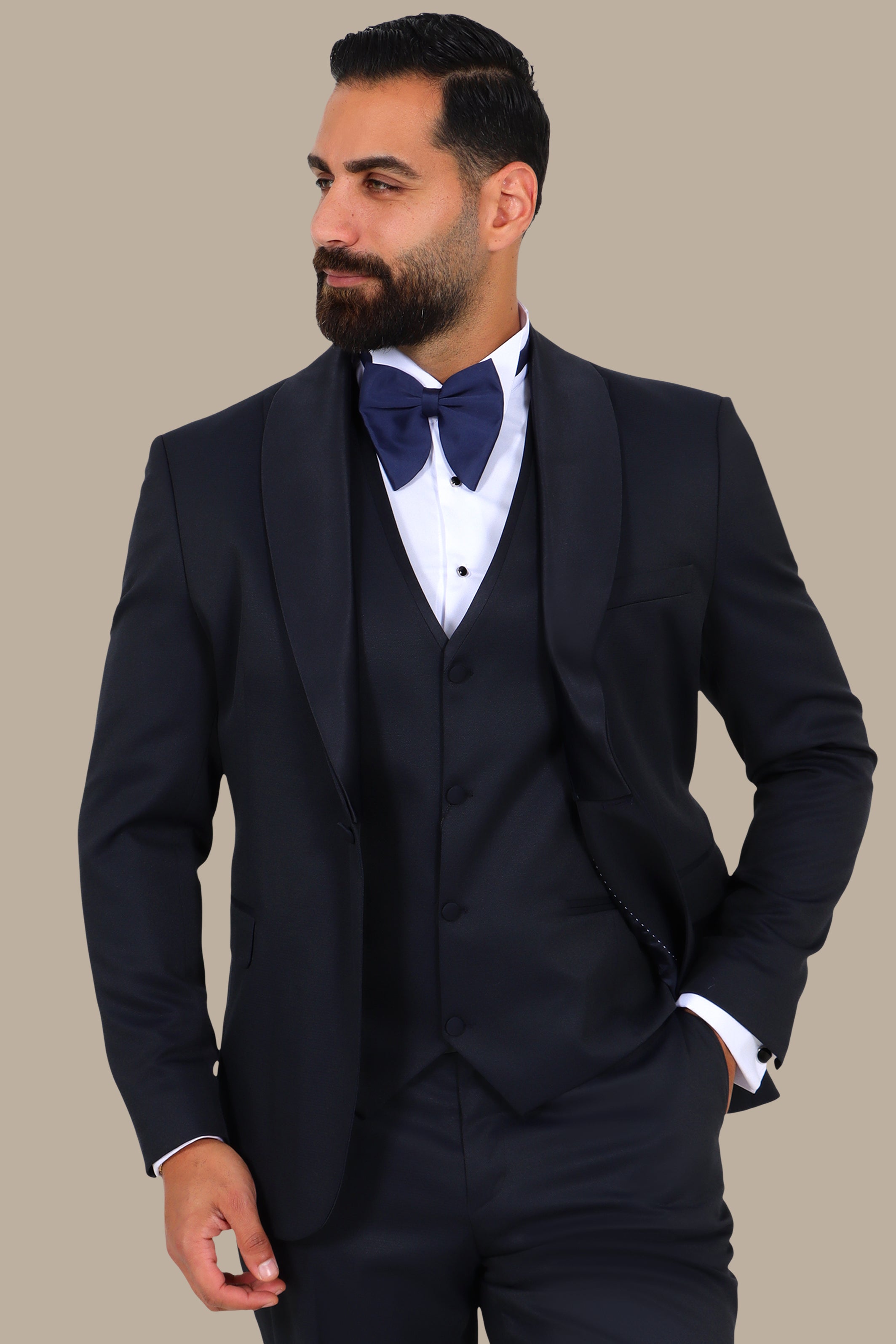 4-Piece Tuxedo Shawl Collar Diamond Pattern Navy