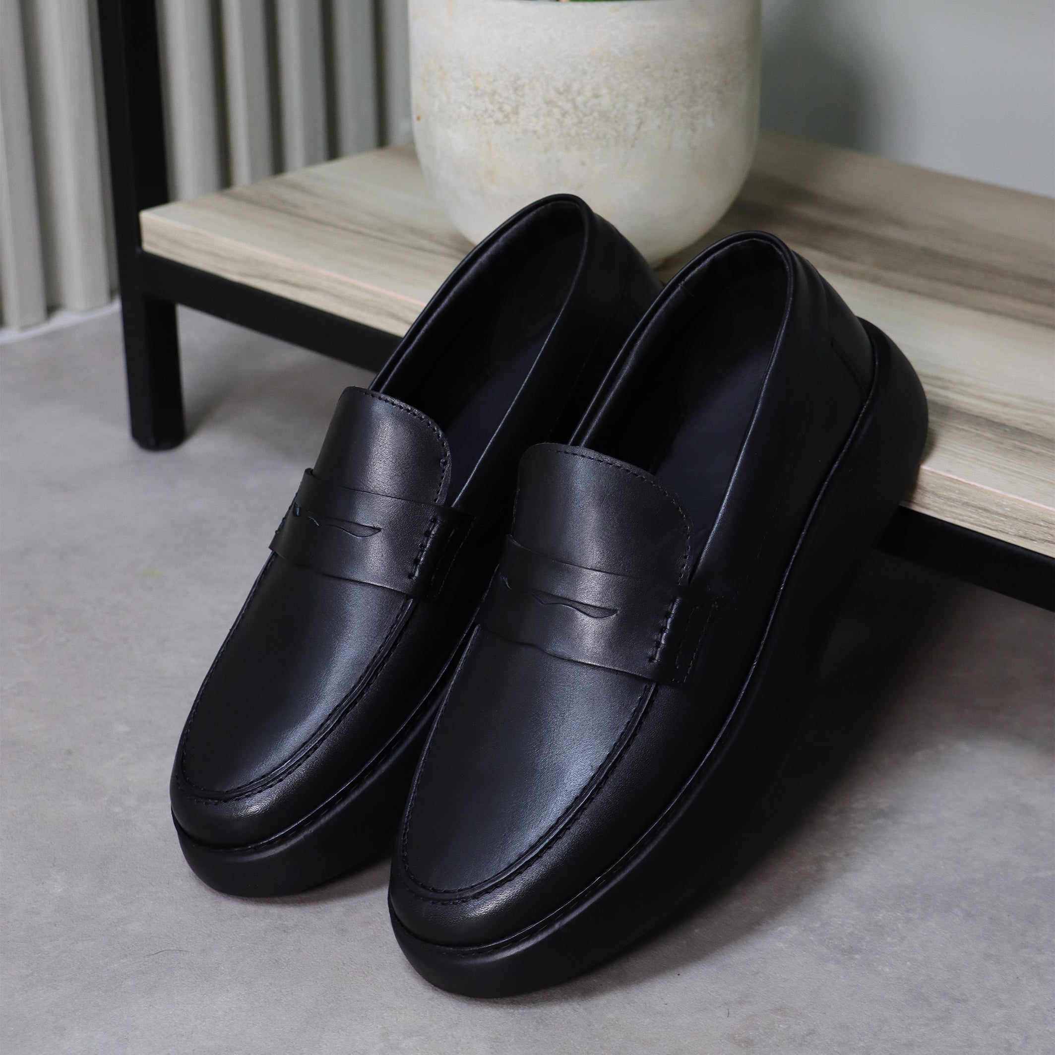 Black Leather Slip-On Loafers