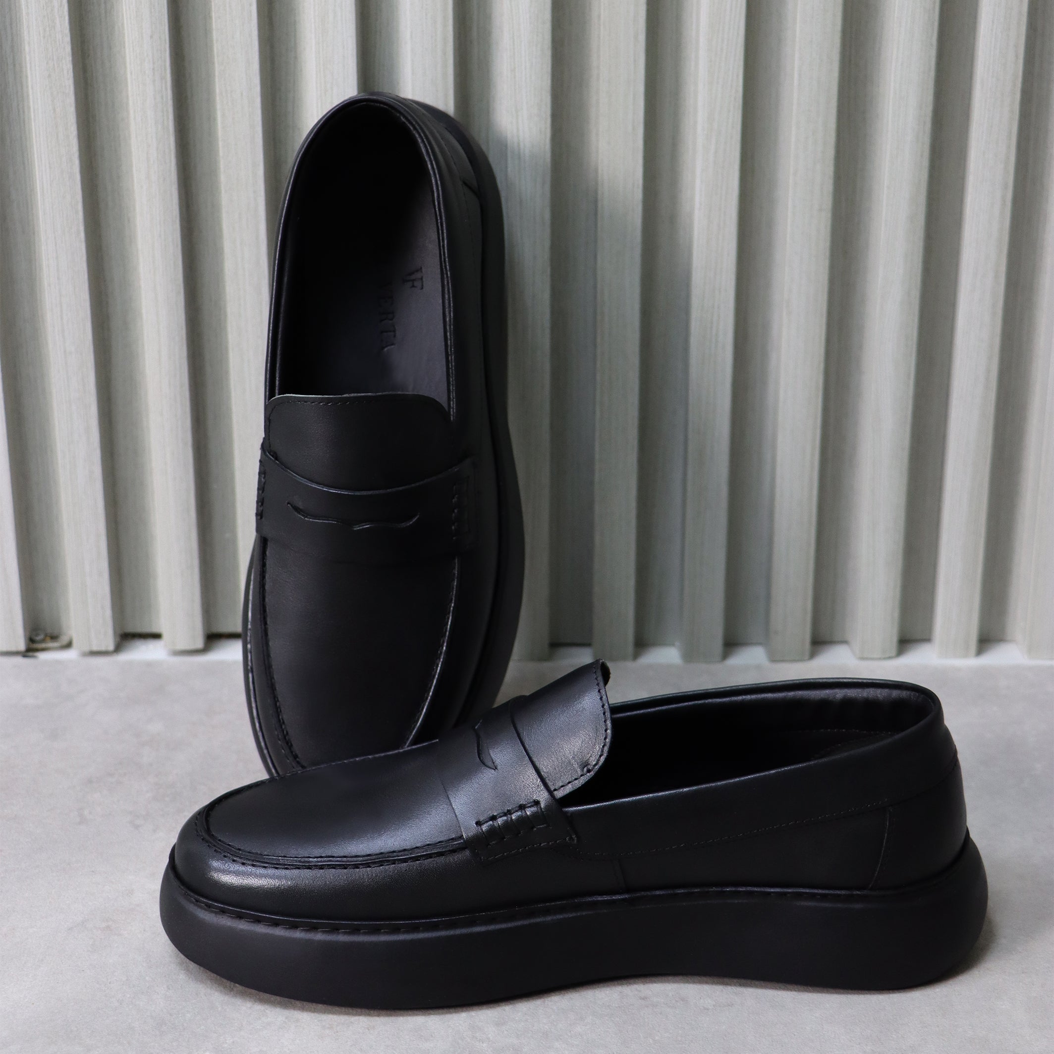 Black Leather Slip-On Loafers