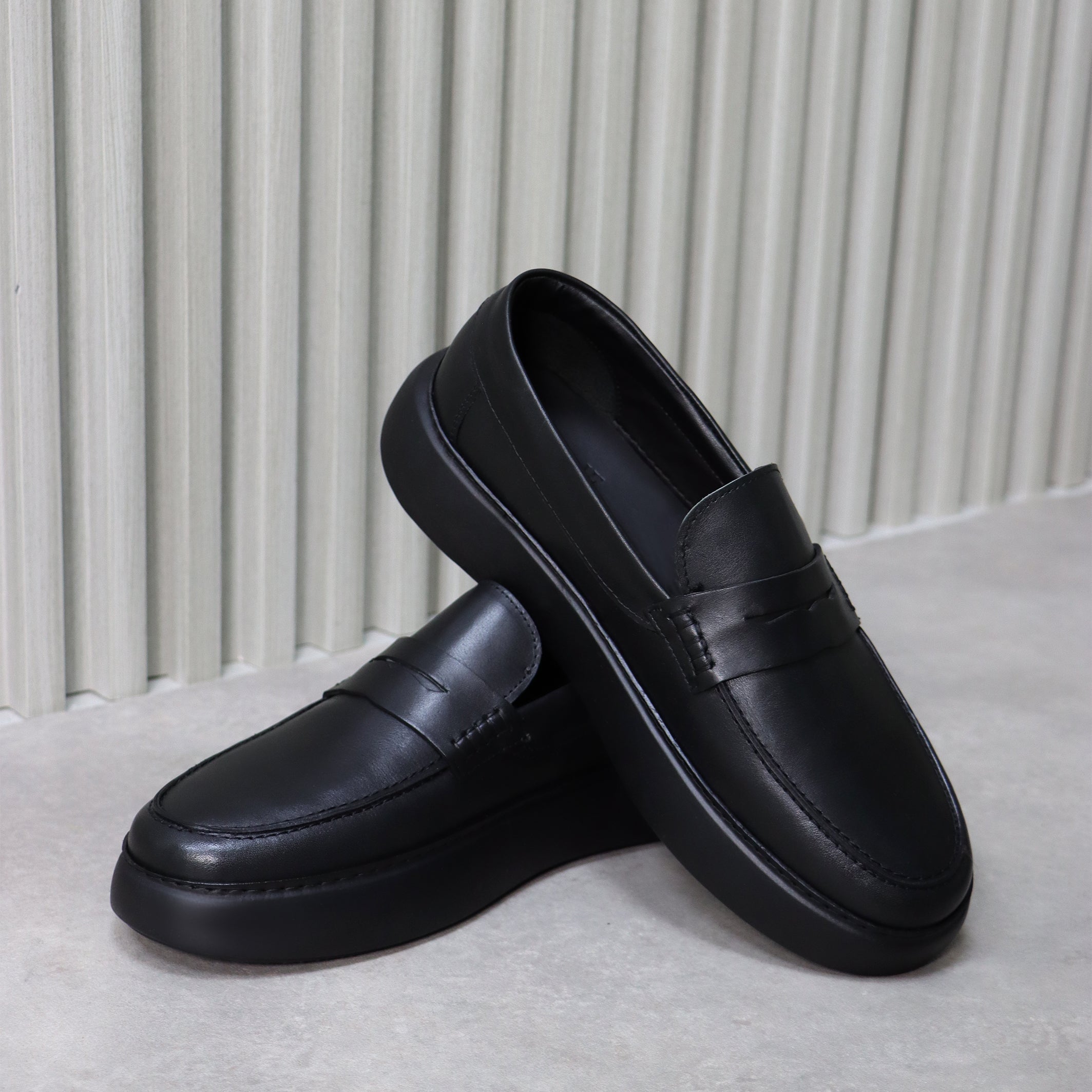 Black Leather Slip-On Loafers