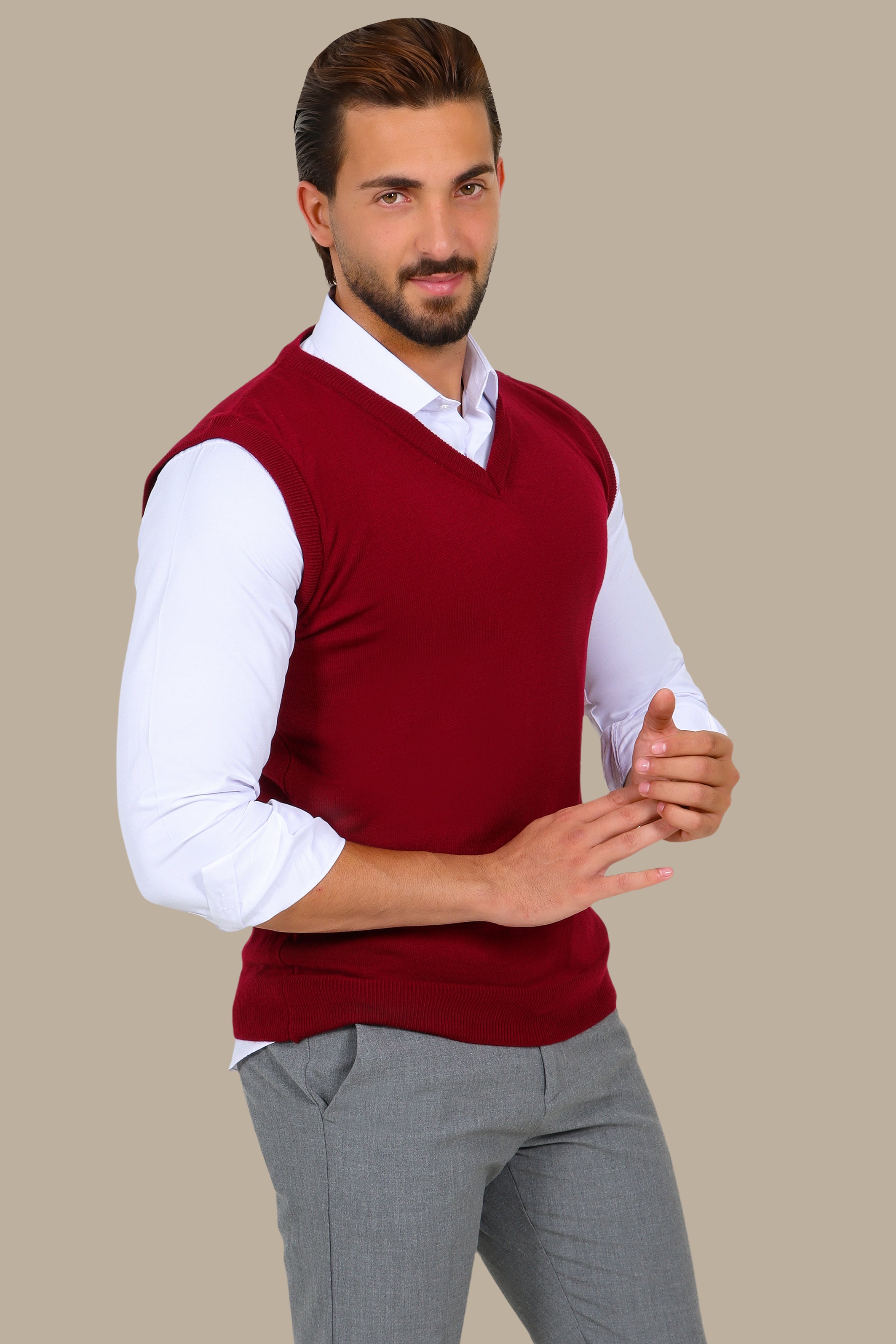 Plain Red Knitted Cotton Vest