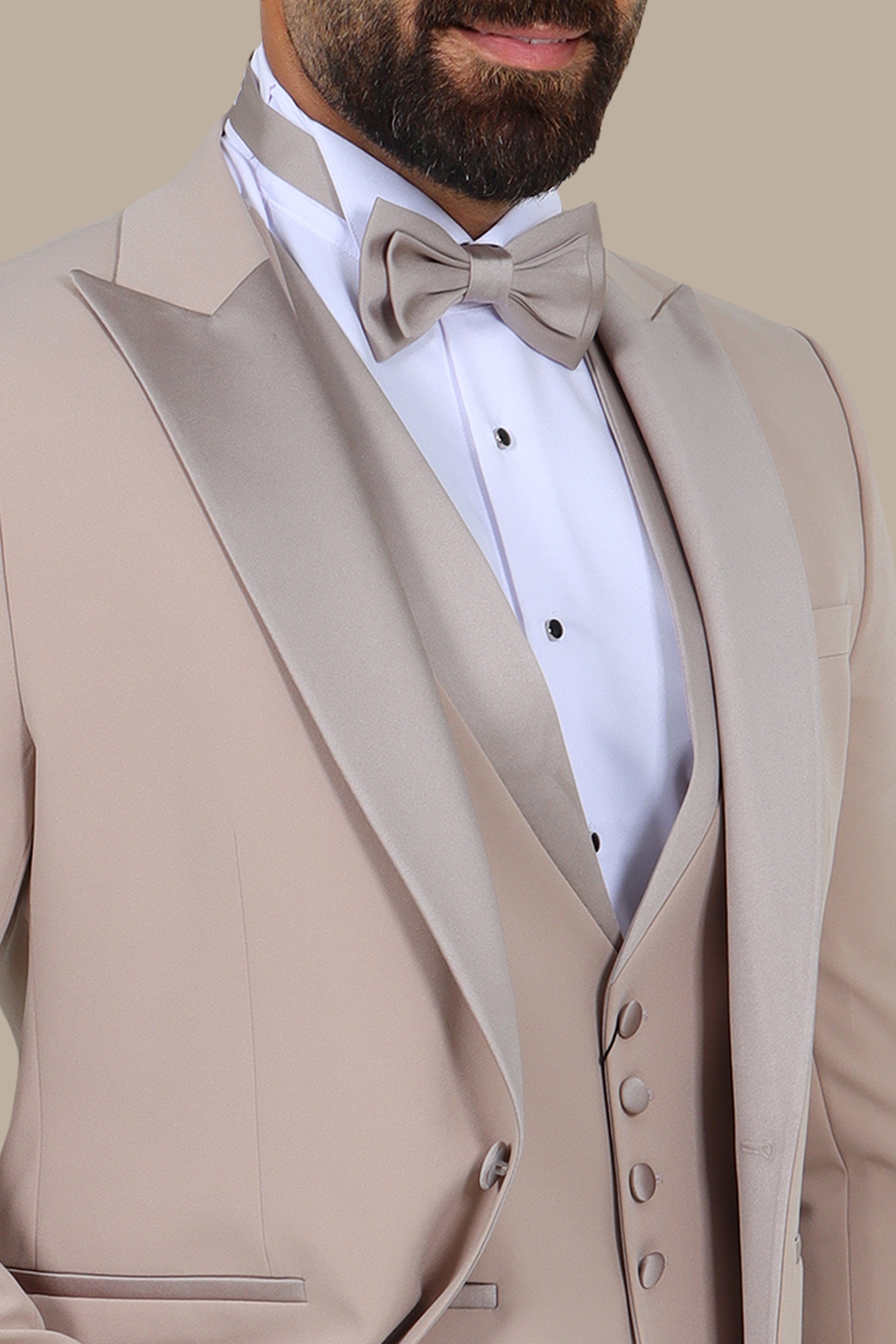 Beige Essence: 4-Piece Peak Lapel Tuxedo
