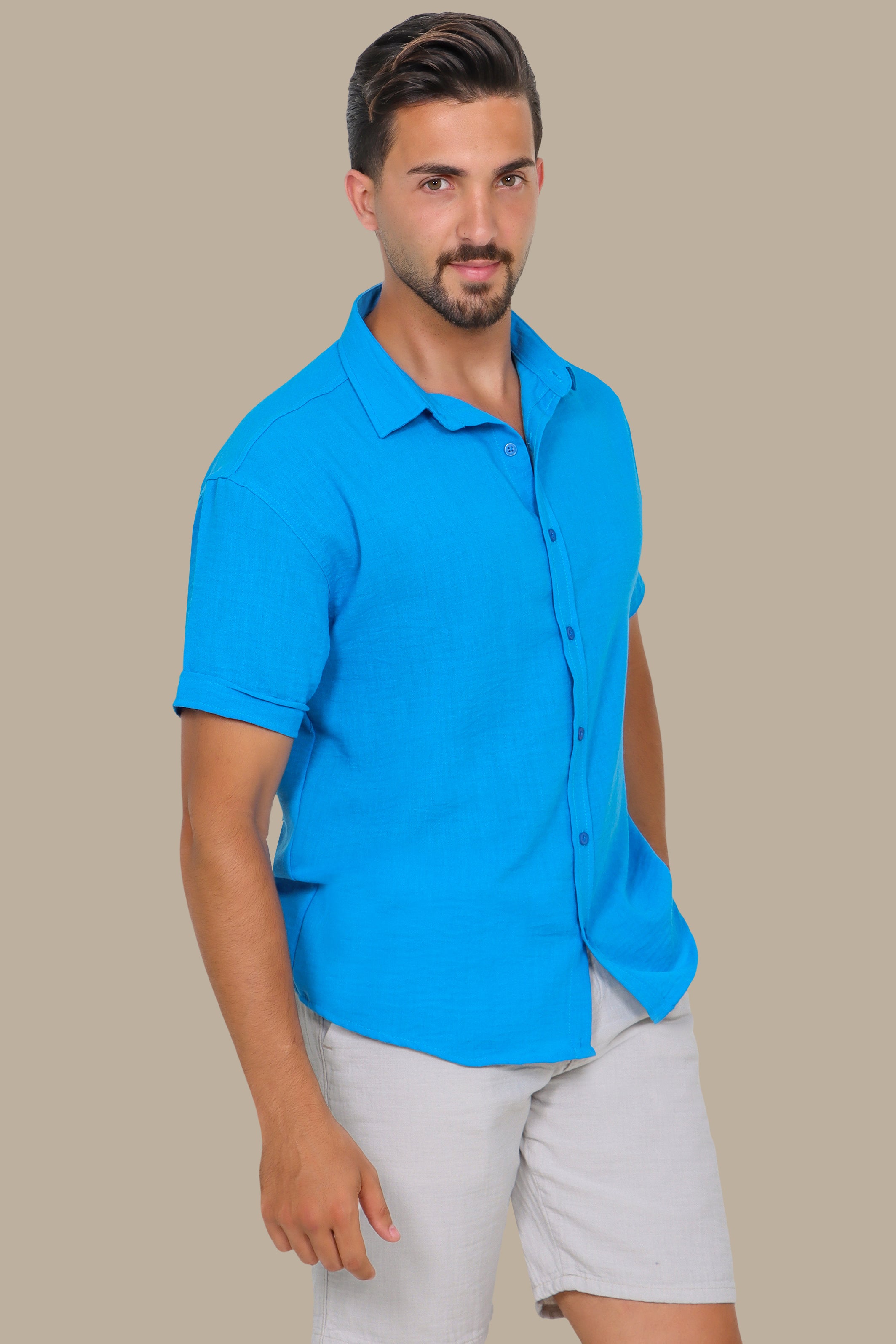 Linen Aerobin Short Sleeve Shirt Turquoise
