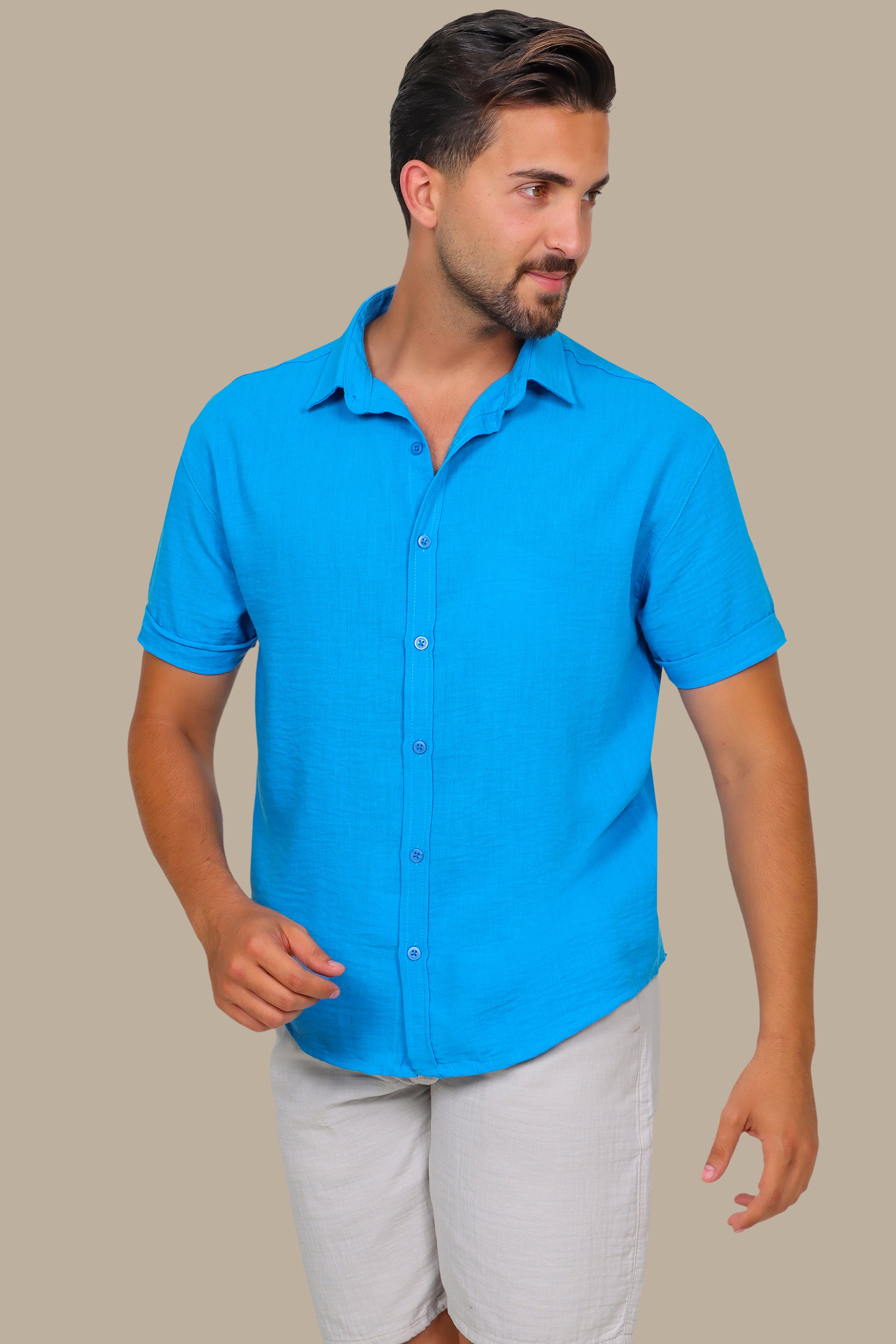 Linen Aerobin Short Sleeve Shirt Turquoise