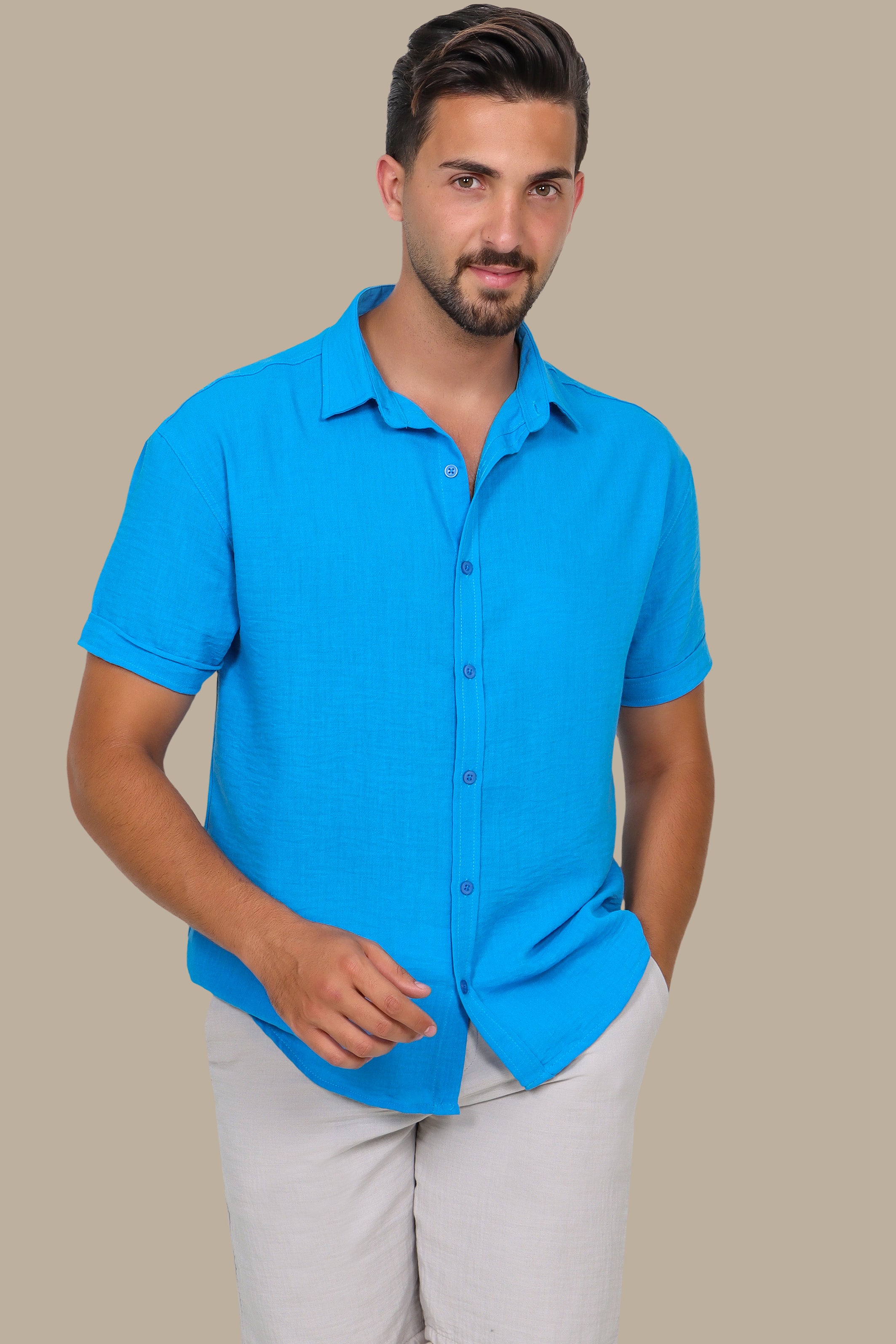 Linen Aerobin Short Sleeve Shirt Turquoise