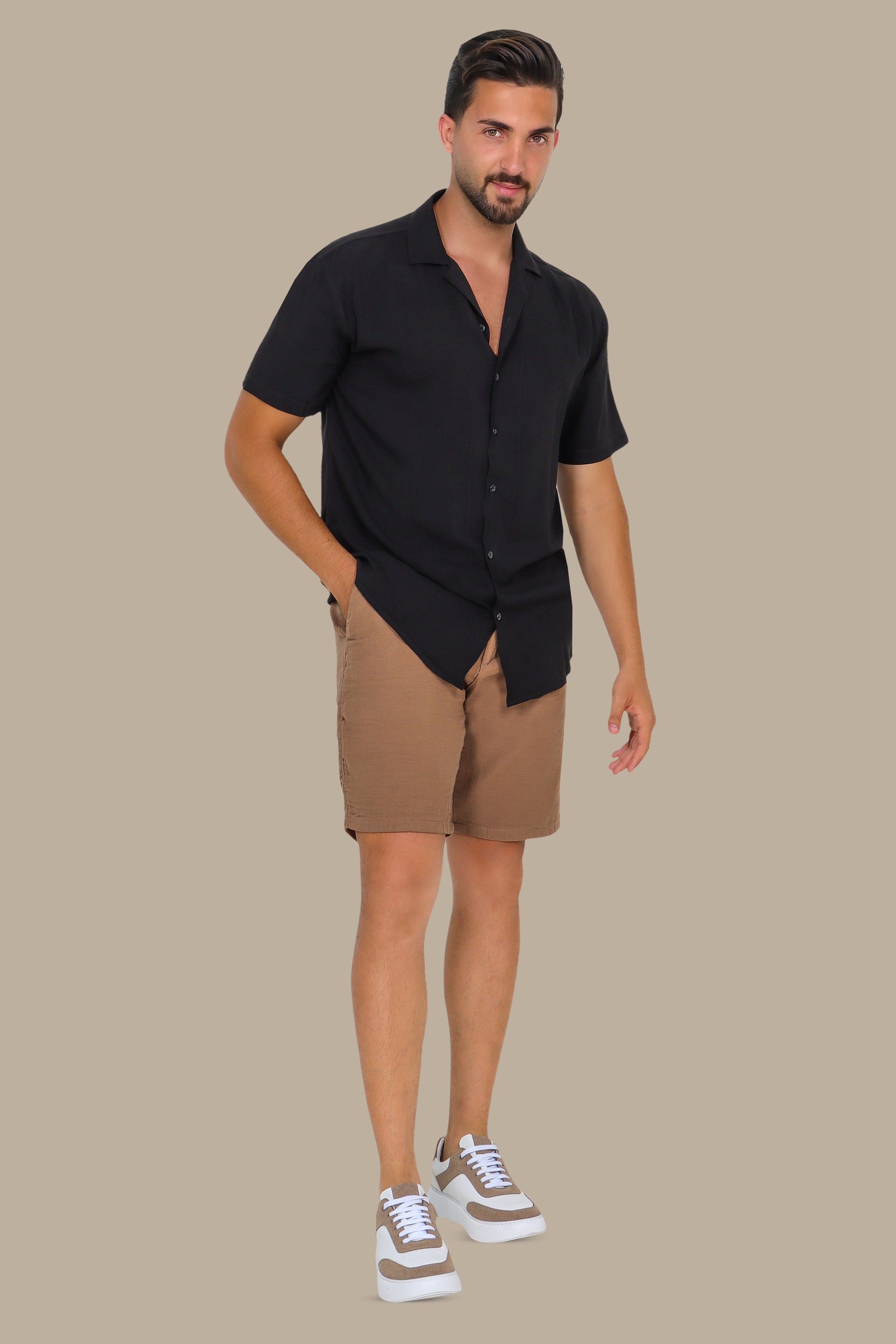 Black Short-Sleeve Crepe Shirt