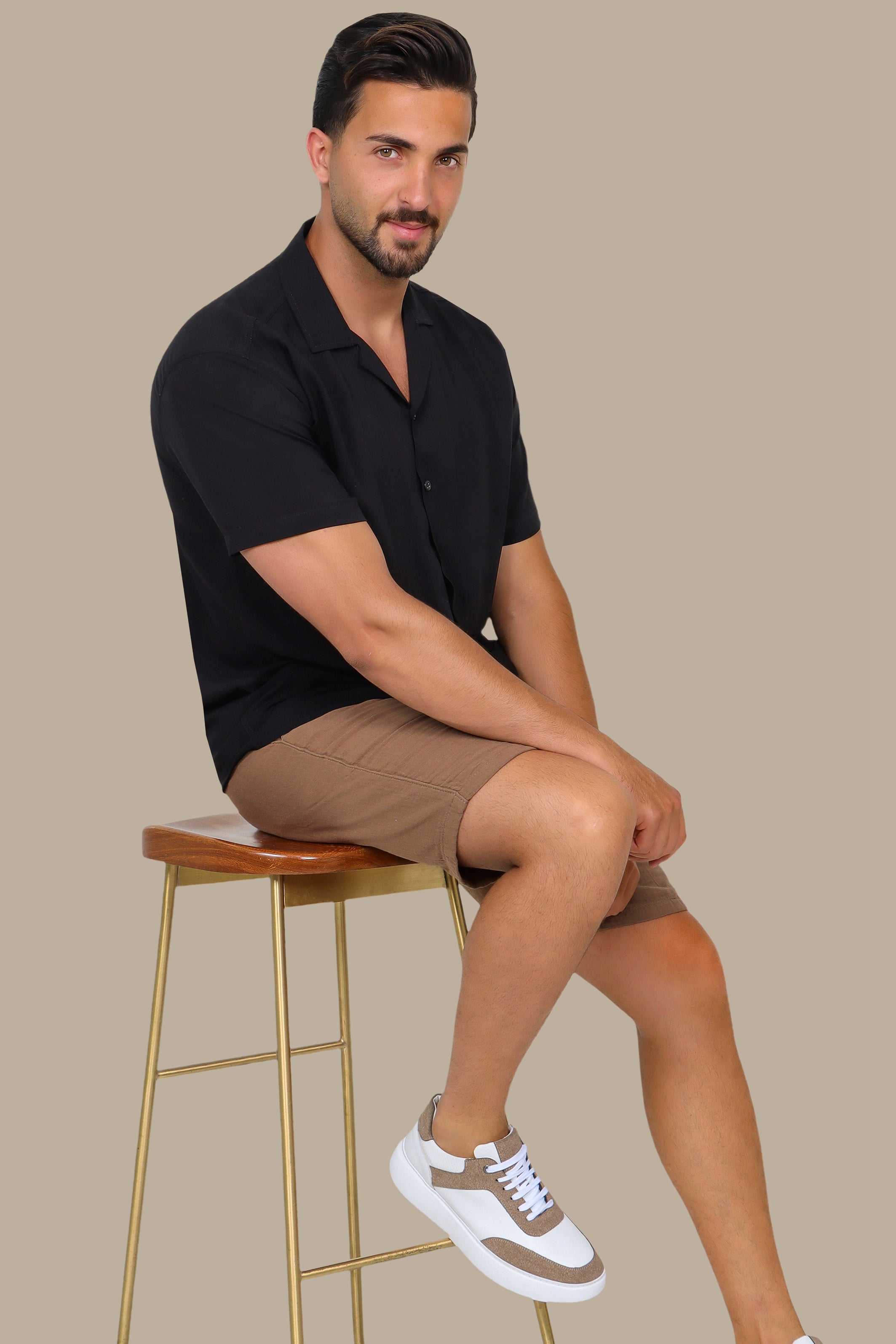 Black Short-Sleeve Crepe Shirt