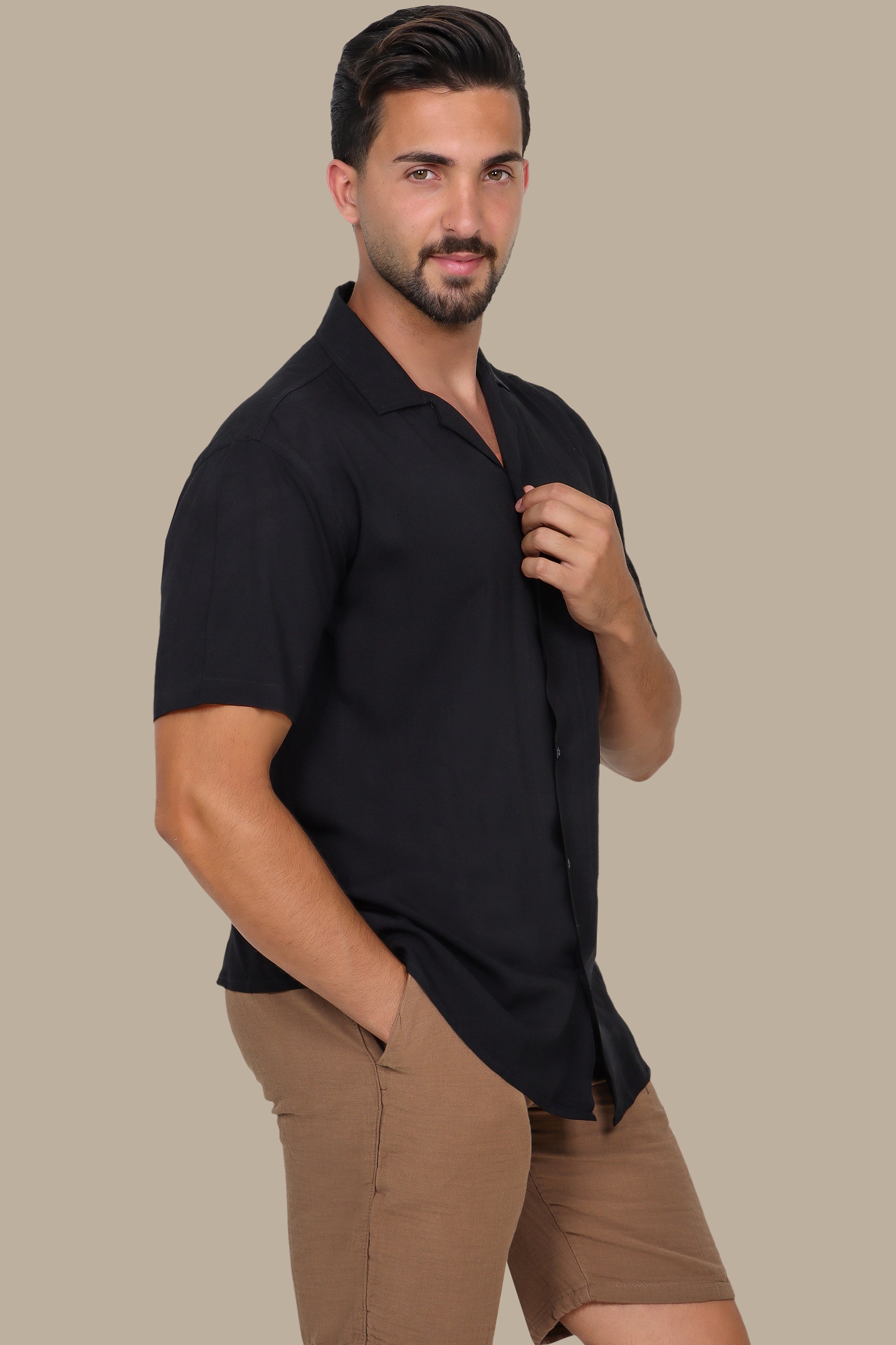 Black Short-Sleeve Crepe Shirt